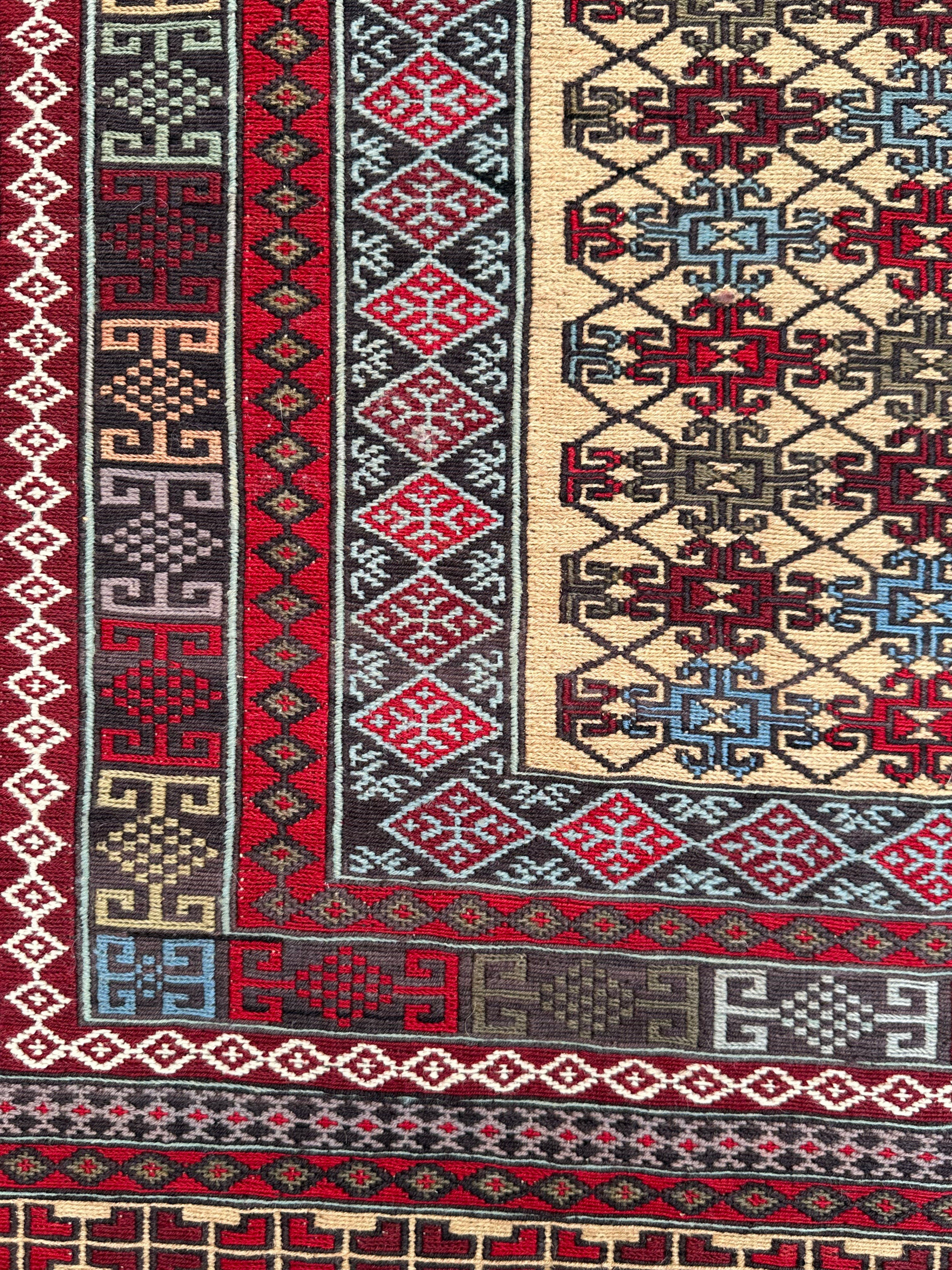 Yellow Handmade Herati Sumak Rug | — 1.88 x 1.26