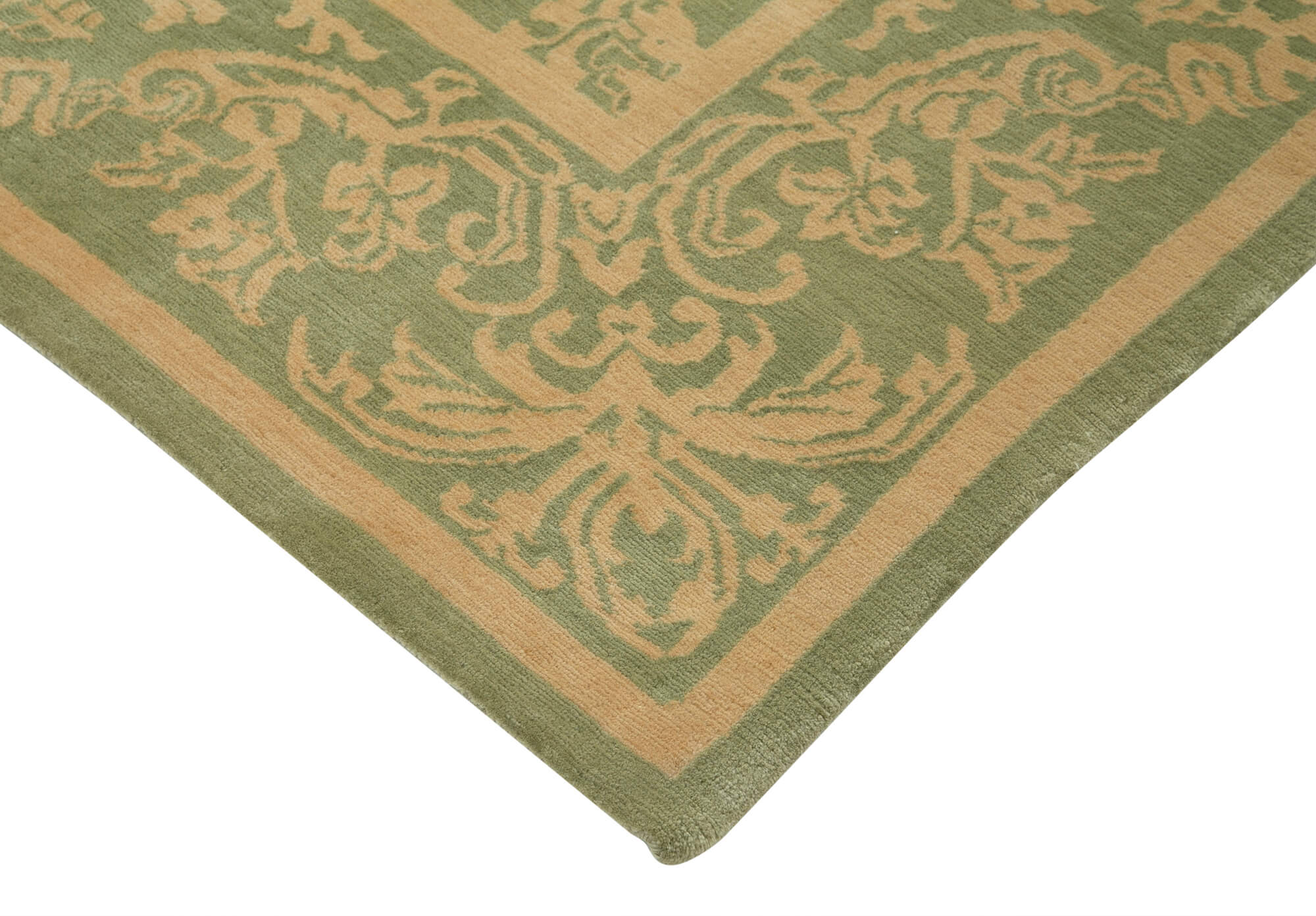 Beige Handmade Oushak Rug - Green and Beige Elegance — 2.50 x 3.10