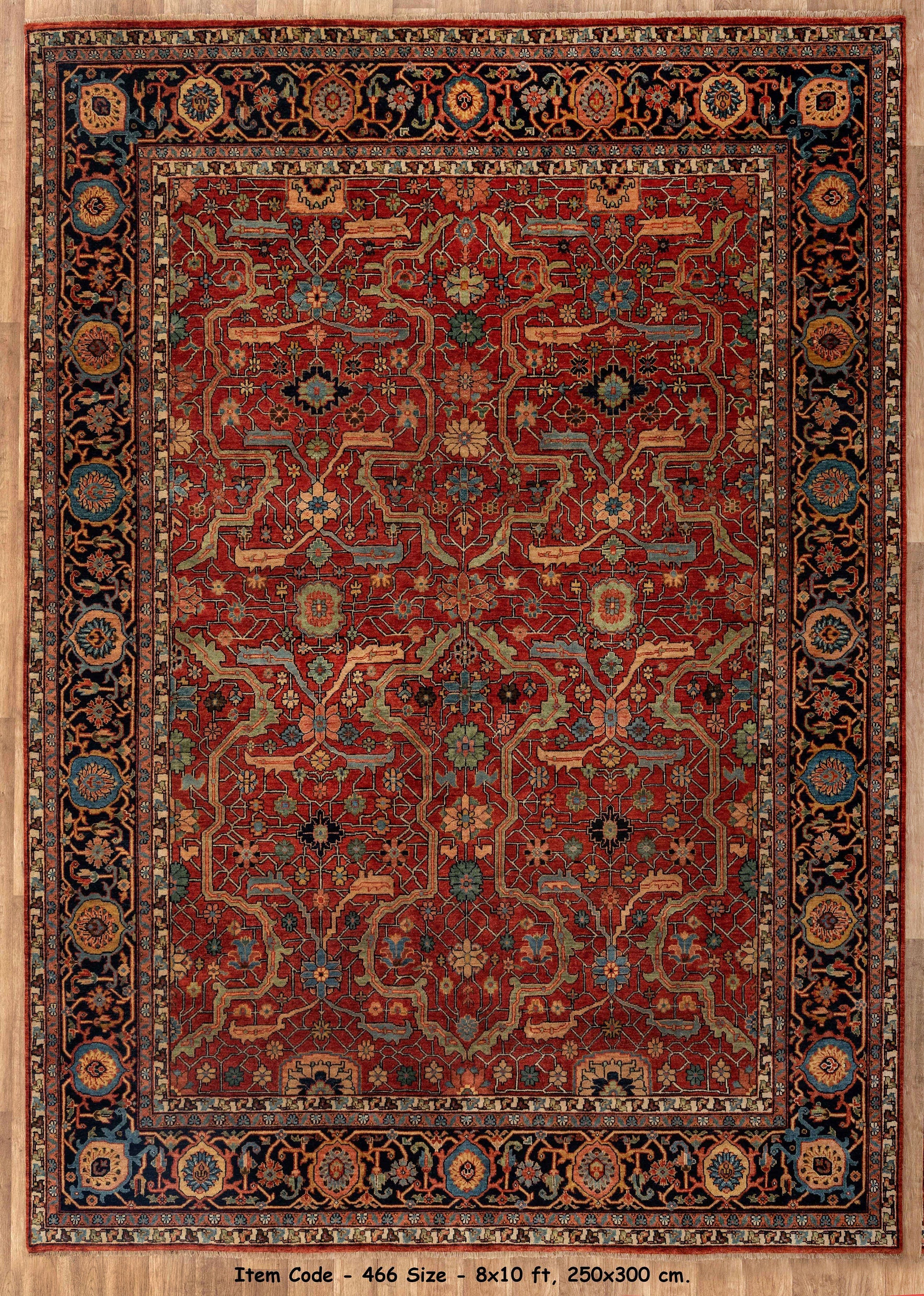 Retro Mahal  Classic High Quality Wool Area Rug, Color-RedNavy...Multiple Sizes Available