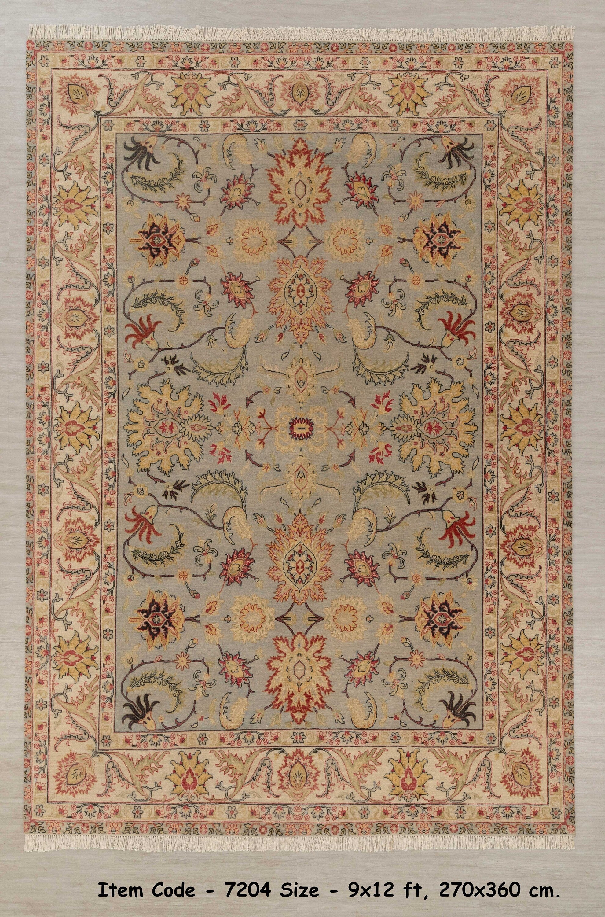 9x12 Grey Beige  Retro Kerman Hand Knotted High Quality Wool Rug-7204