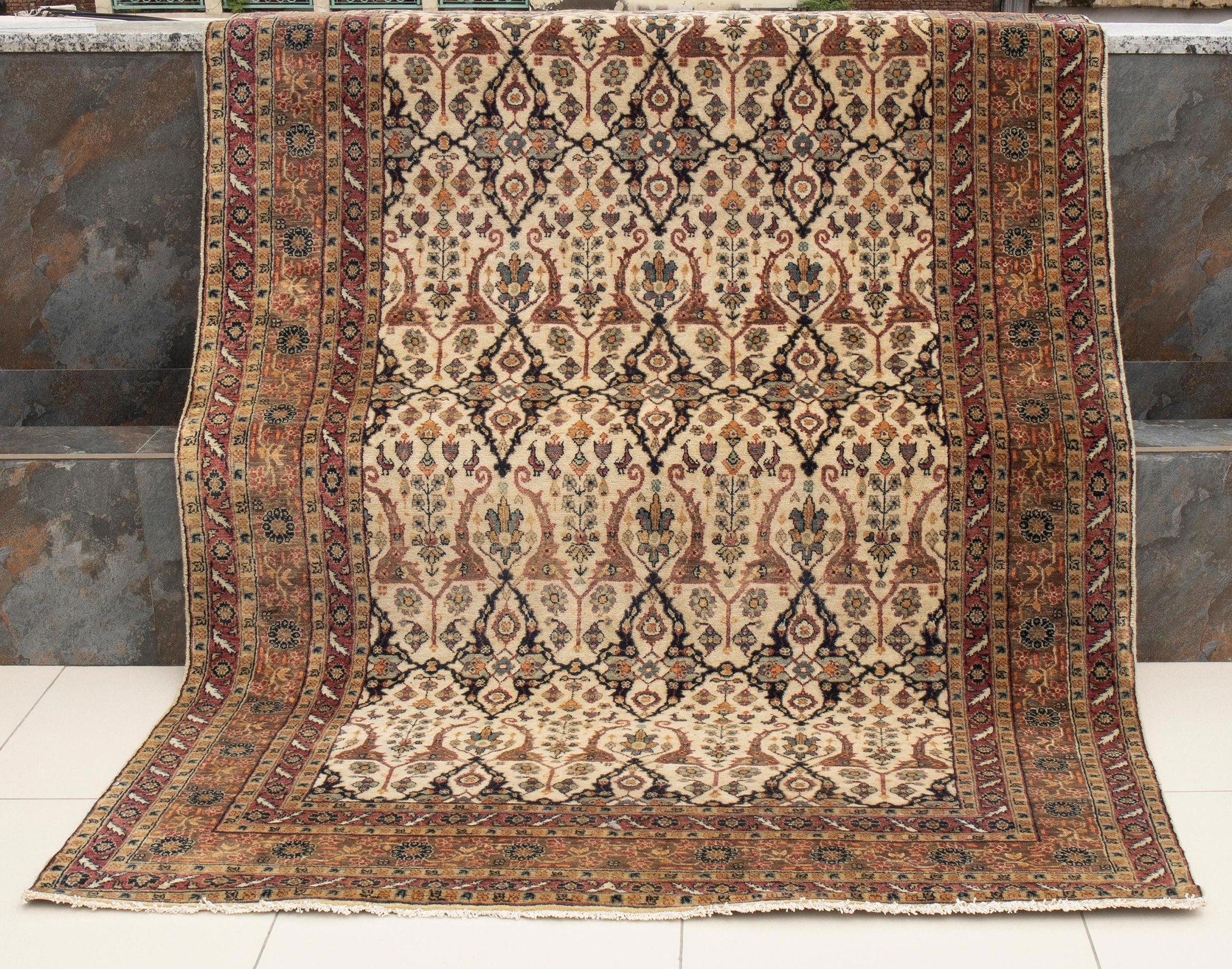 6x9 Ivory Cream   High Quality Hand Knotted Wool Rug, Beige-Rust..#5557