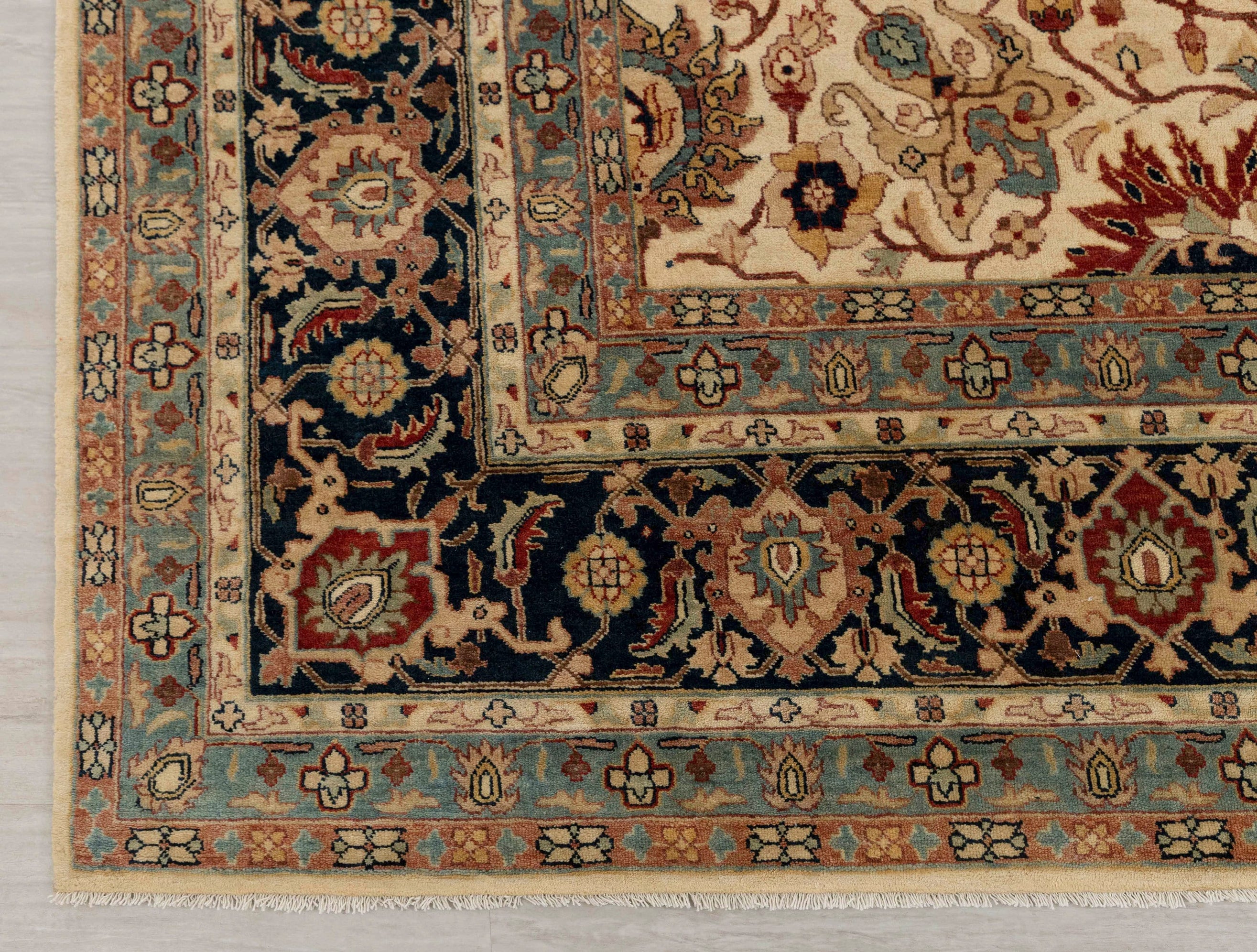 9x12 Cream Navy Persian Design Hadji Jalili Hand Knotted Wool Rug, Classic  Decor-5658