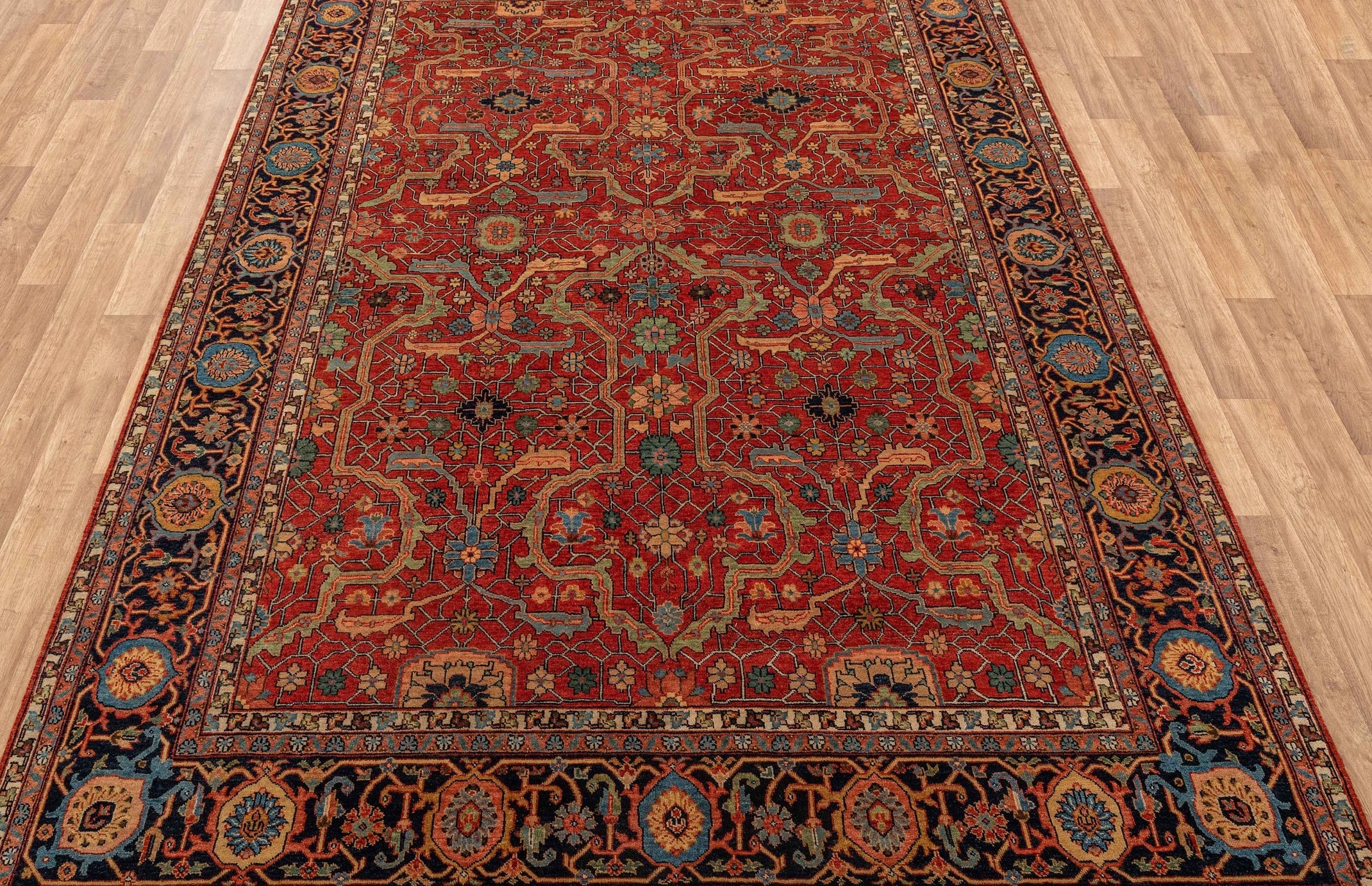 Retro Mahal  Classic High Quality Wool Area Rug, Color-RedNavy...Multiple Sizes Available