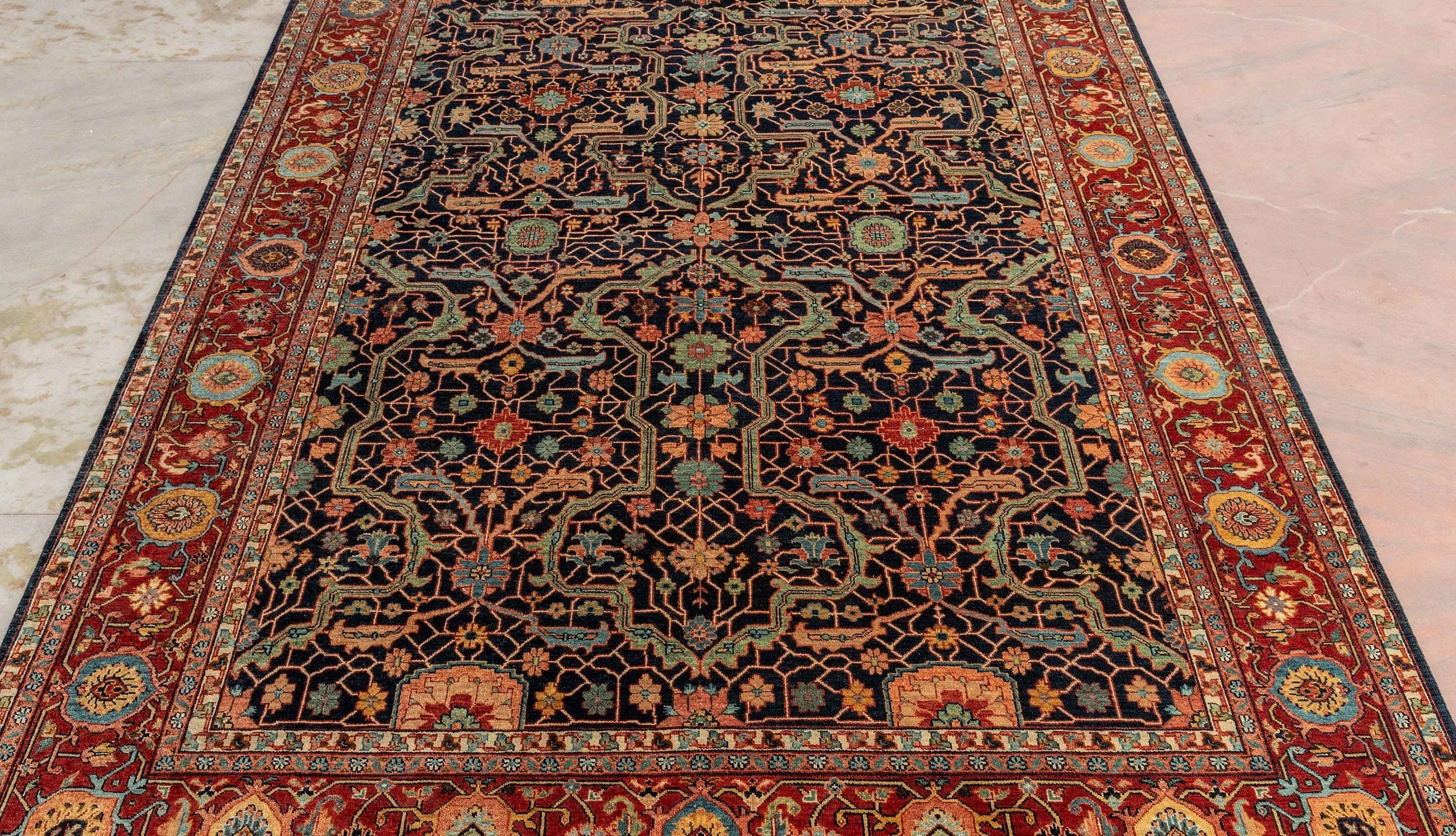 Navy Red Mahal Retro High Density Hand Knotted Wool Area Rug, Oriental Rug Persian #167..Custom Size Available.