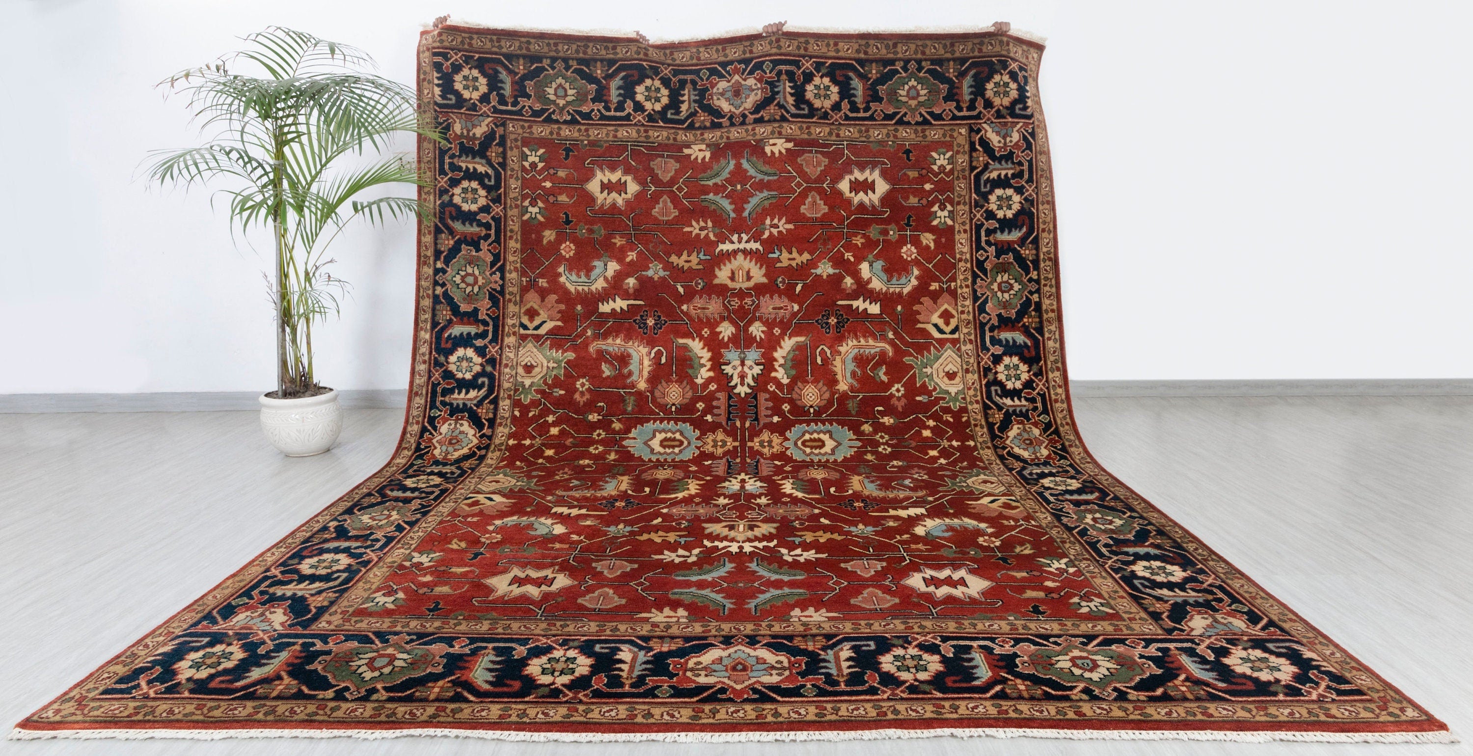 Red Navy Serapi Retro High Quality Hand Knotted 100% Wool Rug,  Rug-Se-32