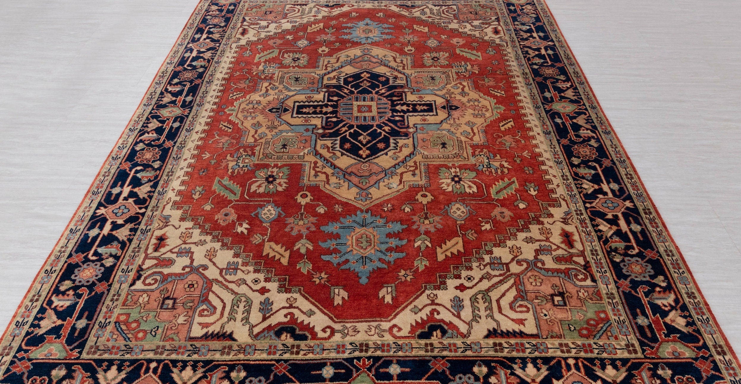 Red Blue Heriz Serapi Classic Retro high Quality Rug Hand Knotted 100% Wool Rug,  Rug- Se-45