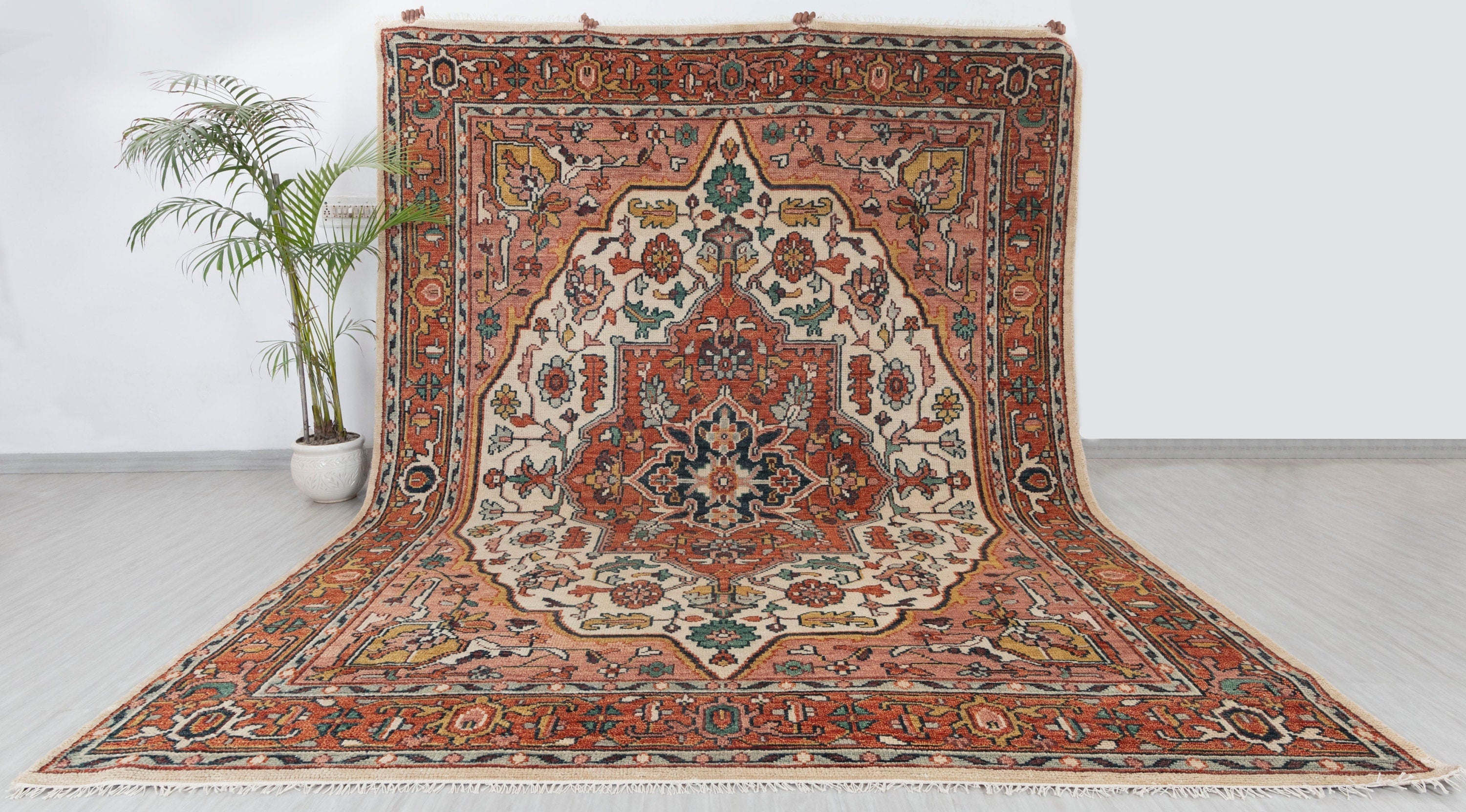 Rust Coral Serapi Classic Persian Retro high Quality Rug Hand Knotted 100% Wool Rug,  Rug- Se-65 Se-57