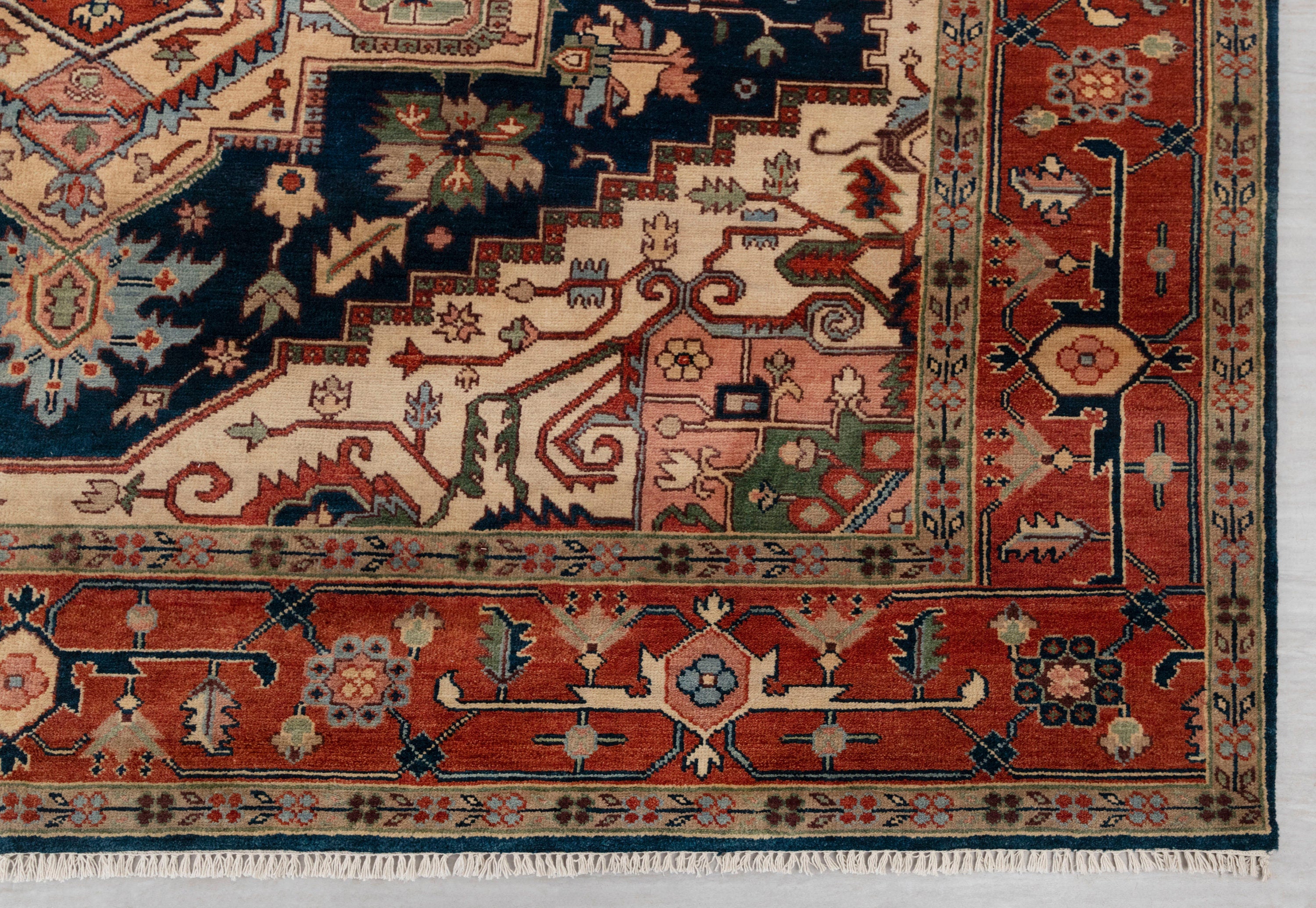 9x9 Navy Blue Rust Red Classic Serapi Heriz Rug High Quality Hand Knotted Wool Rug #Se-121