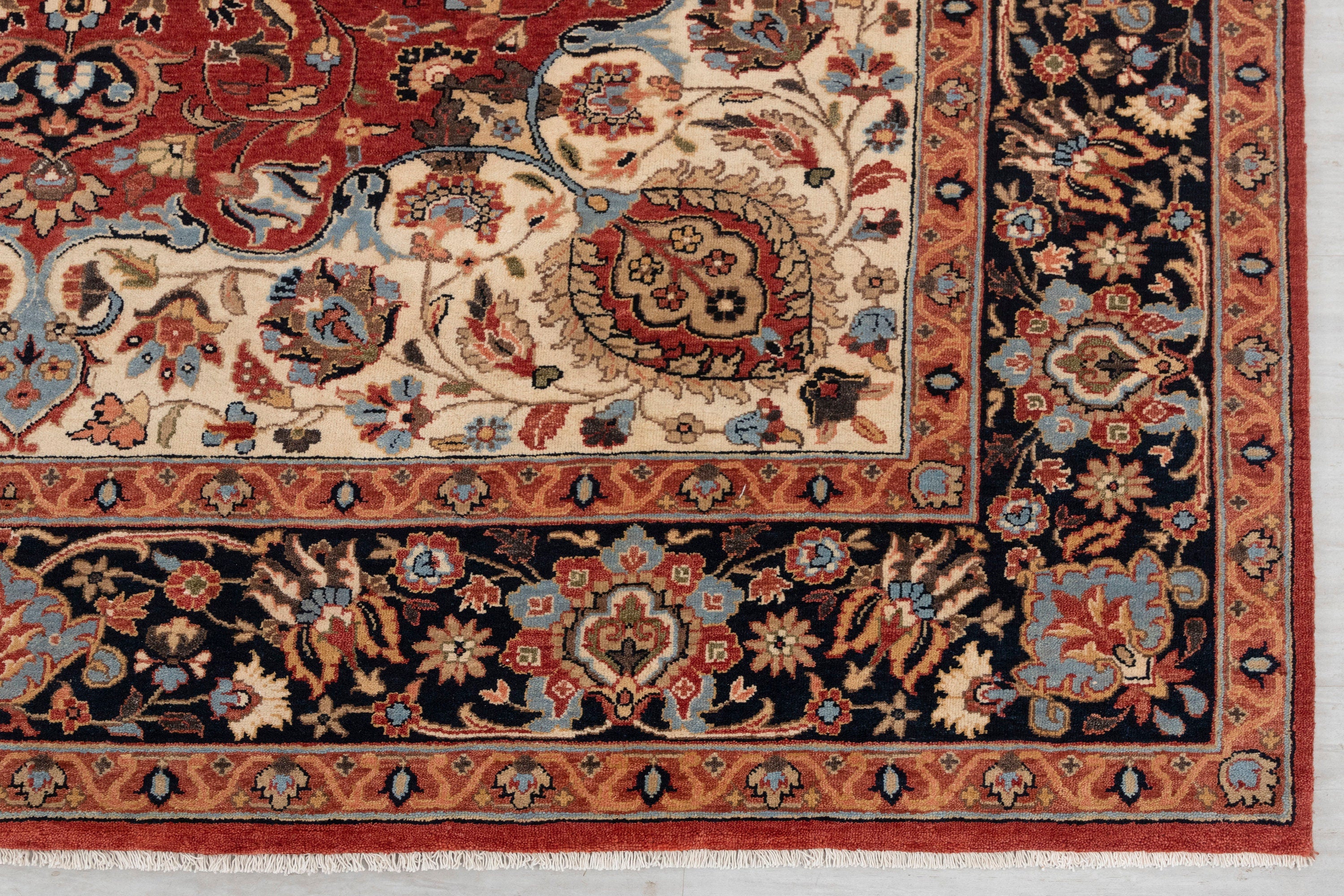 8x10 Red Blue Coral Persian Reproduction High Quality  Classic  Hand Knotted Wool Rug #3597