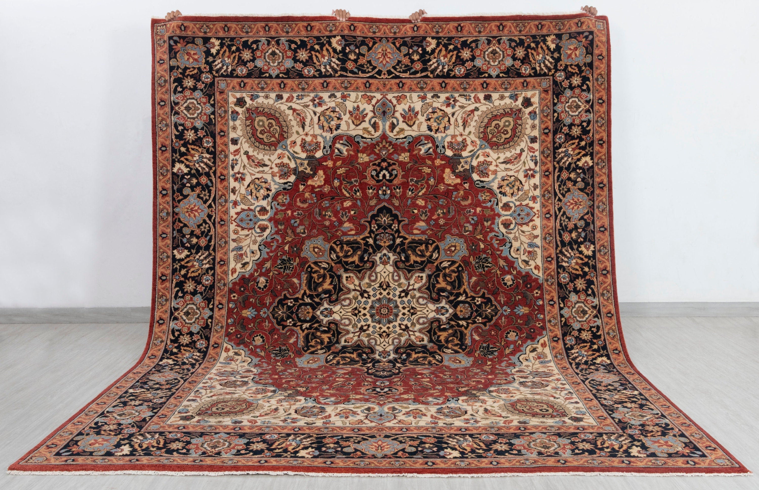 8x10 Red Blue Coral Persian Reproduction High Quality  Classic  Hand Knotted Wool Rug #3597