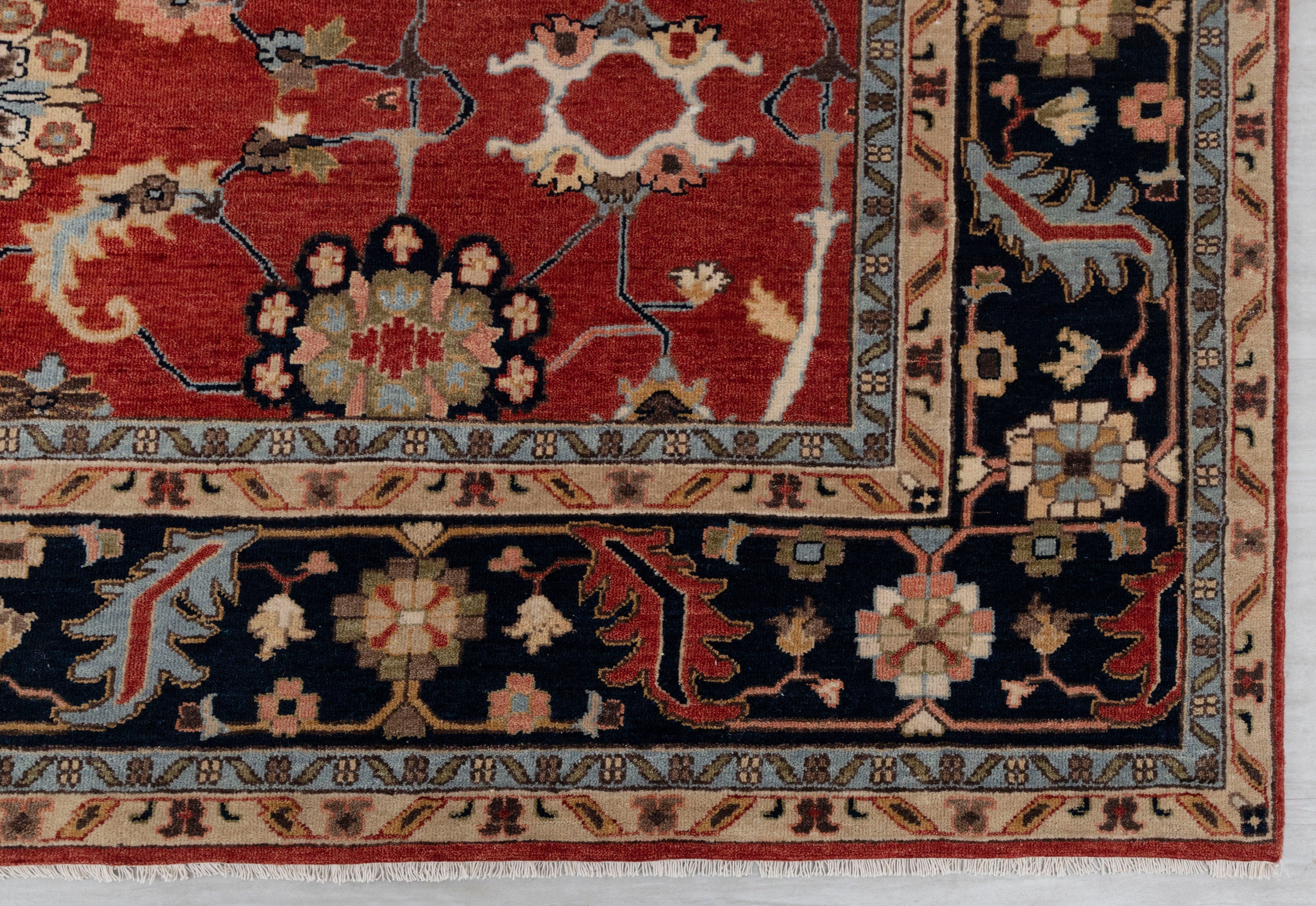 9x12 Red Navy Blue Antique Serapi Classic Persian Bidjar high Quality Rug Hand Knotted 100% Wool Rug,  Rug- 3594