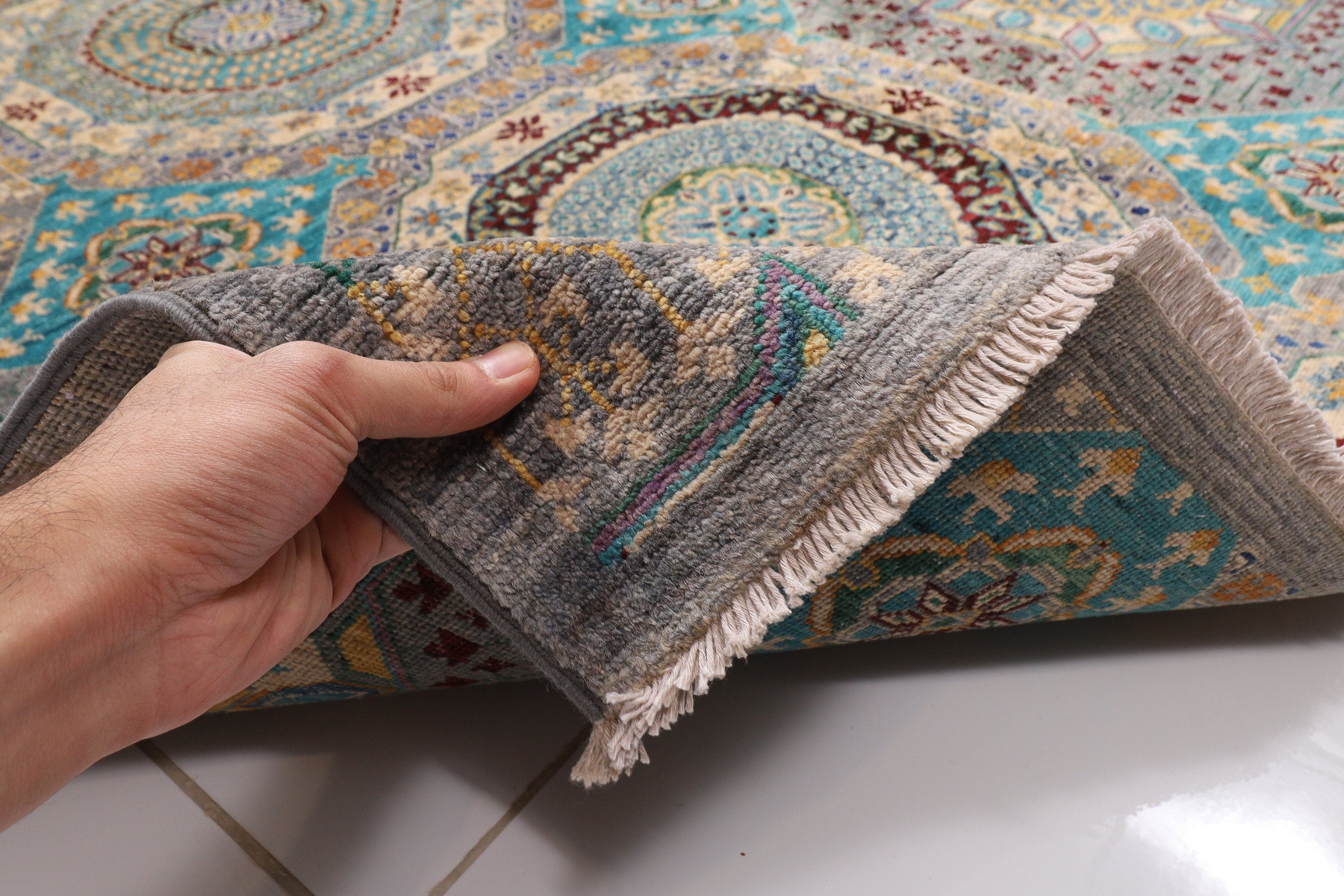 Blue Afghan Handmade — 2.55 x 3.48