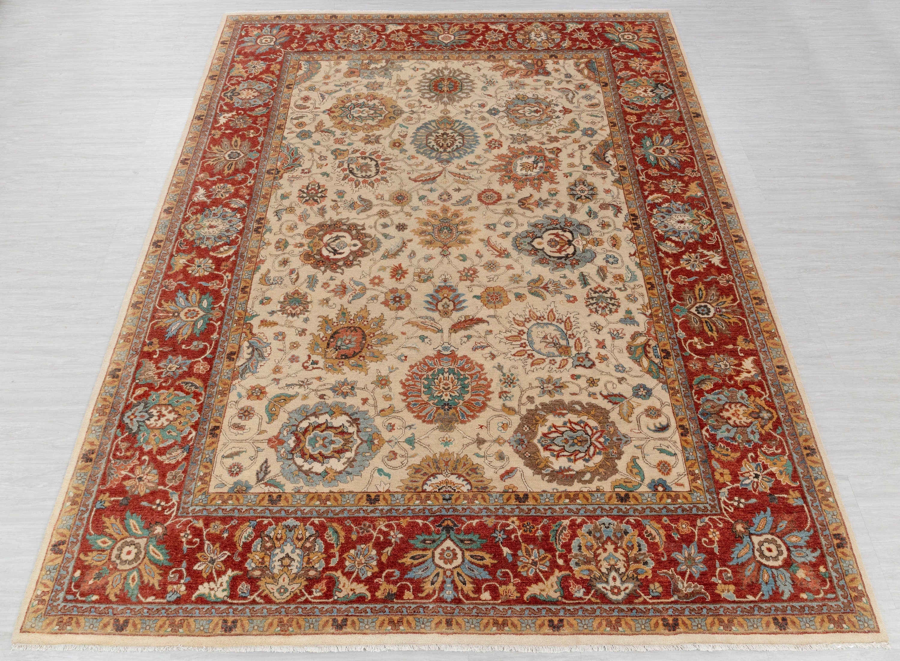 9x12 Cream Red Classic Persian Premium Quality Rug Hand Knotted Wool Rug, Classic  Decor-5735