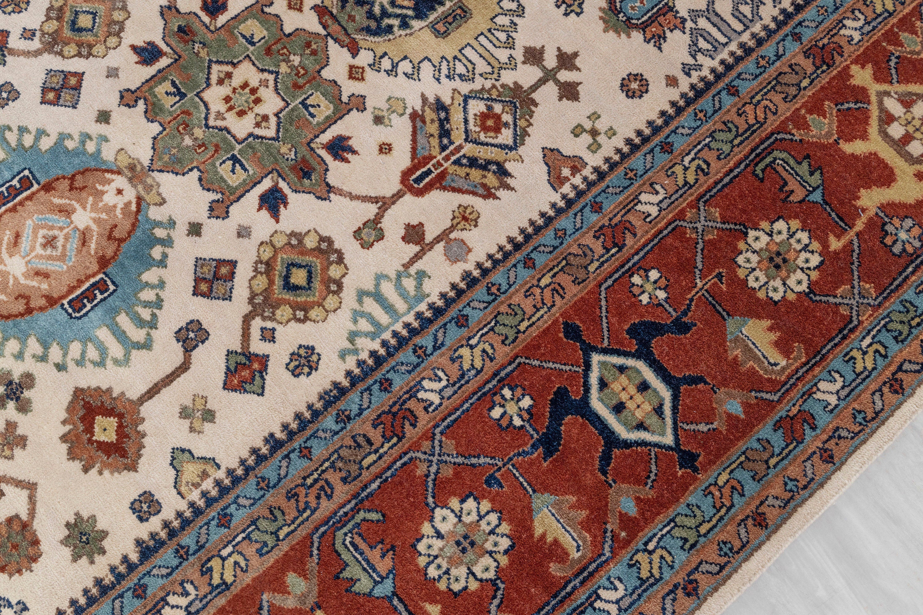10x14  Ivory Red Floral Persian Style Antique Rug | Bedroom Rug | Hand Knotted Wool Rug, Classic Serapi  Rug-7296