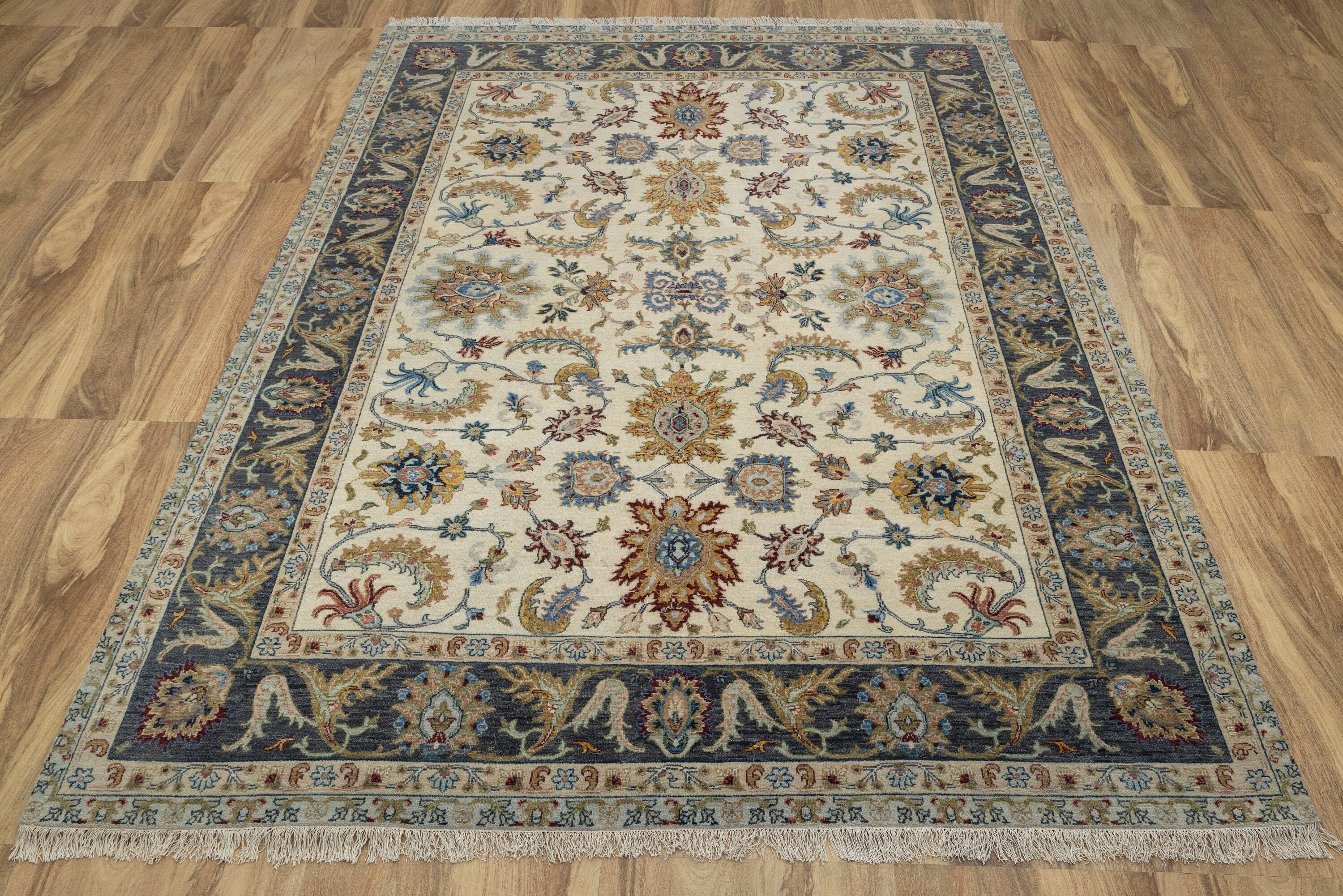 9x12 Cream Charcoal Classic Retro Living Room Rug  Hand Knotted Wool Rug, Classic  Decor-1676