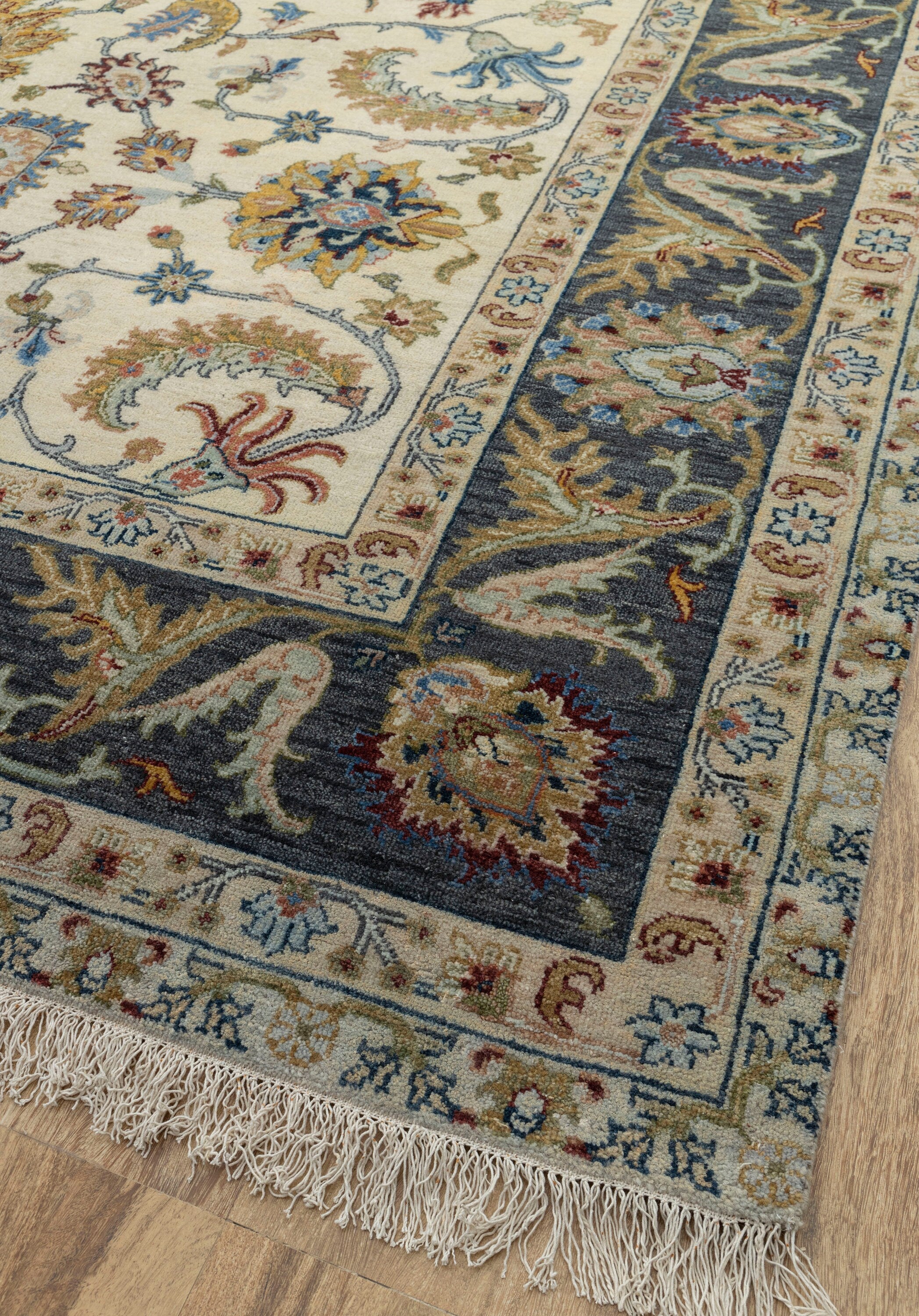 9x12 Cream Charcoal Classic Retro Living Room Rug  Hand Knotted Wool Rug, Classic  Decor-1676