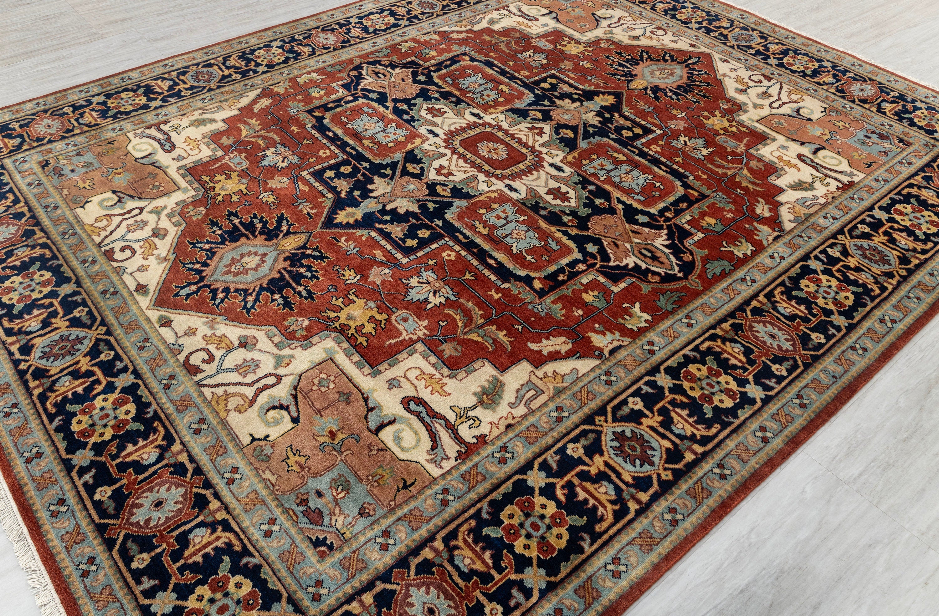 8x10 Red Navy Antique Serapi Reproduction High Quality Rug Hand Knotted 100% Wool Rug,- G-3111