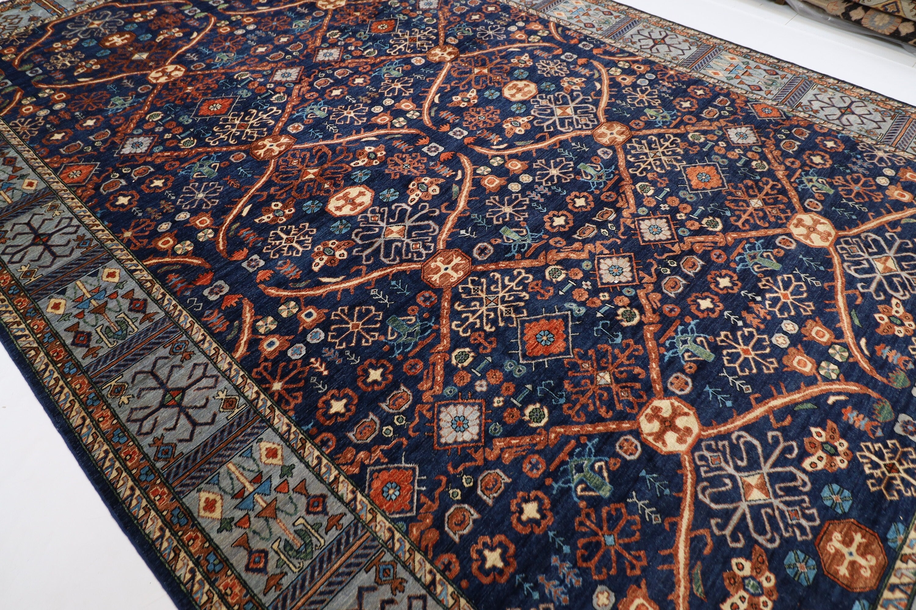 Large Navy Blue Area Rug Wool Natural Colors Hand Knotted Rug  310 x 490cm