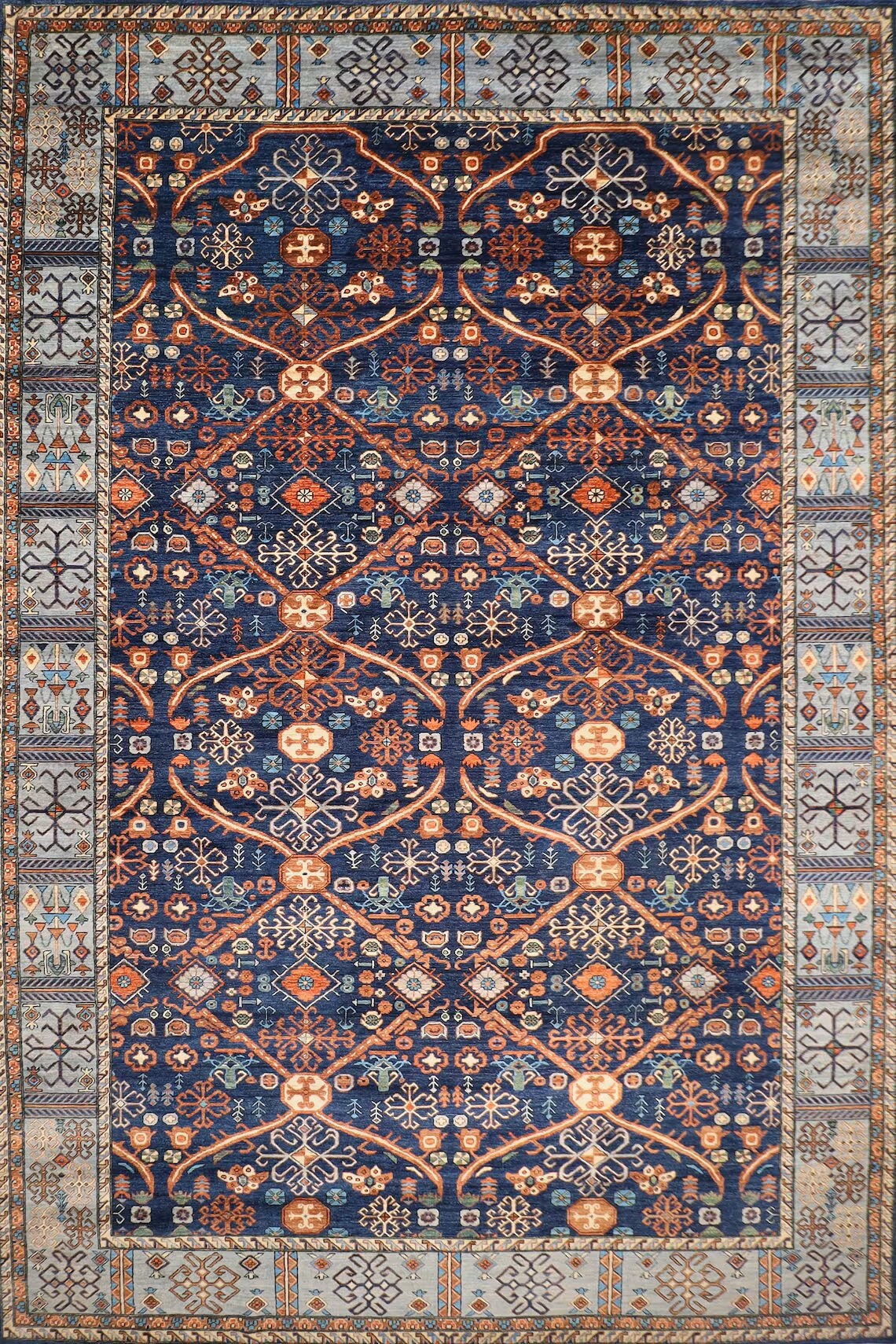 Large Navy Blue Area Rug Wool Natural Colors Hand Knotted Rug  310 x 490cm