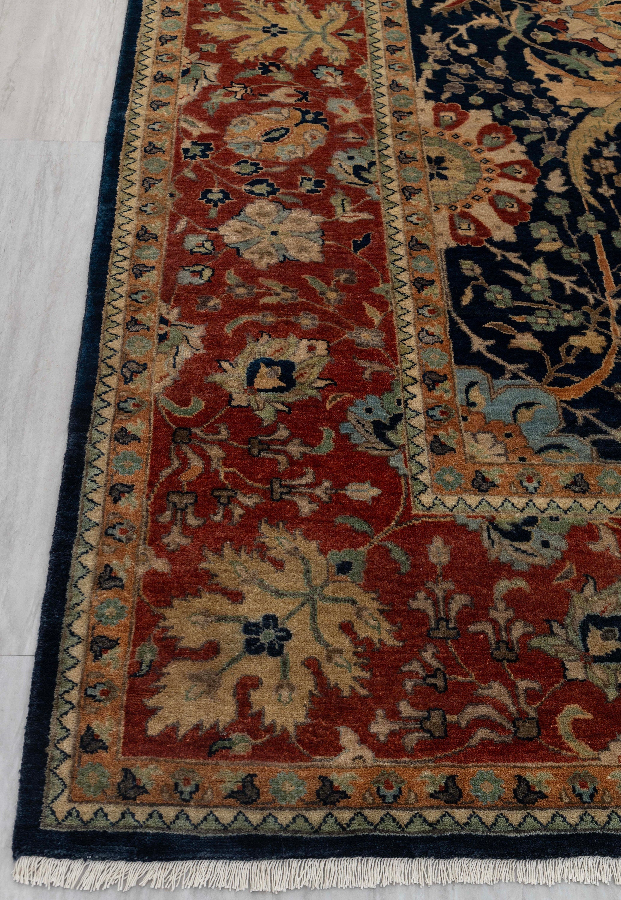 Navy Red Antique Kerman Sickle Leaf Classic Persian Reproduction High Quality Hand Knotted 100% Wool Rug,G-3734