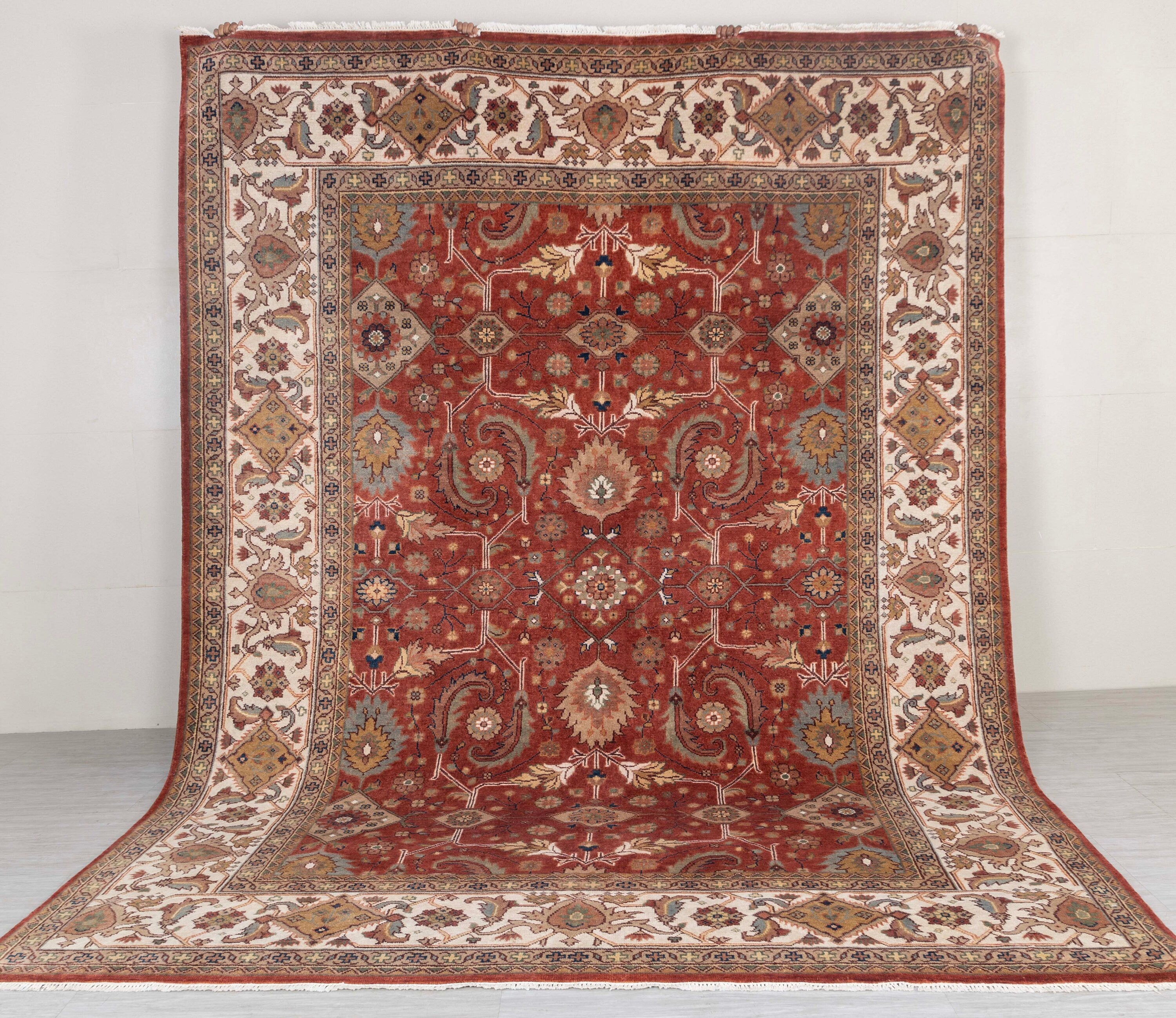 9X12 Red Cream Serapi Retro High Quality Hand Knotted 100% Wool Rug,  Rug P-2732