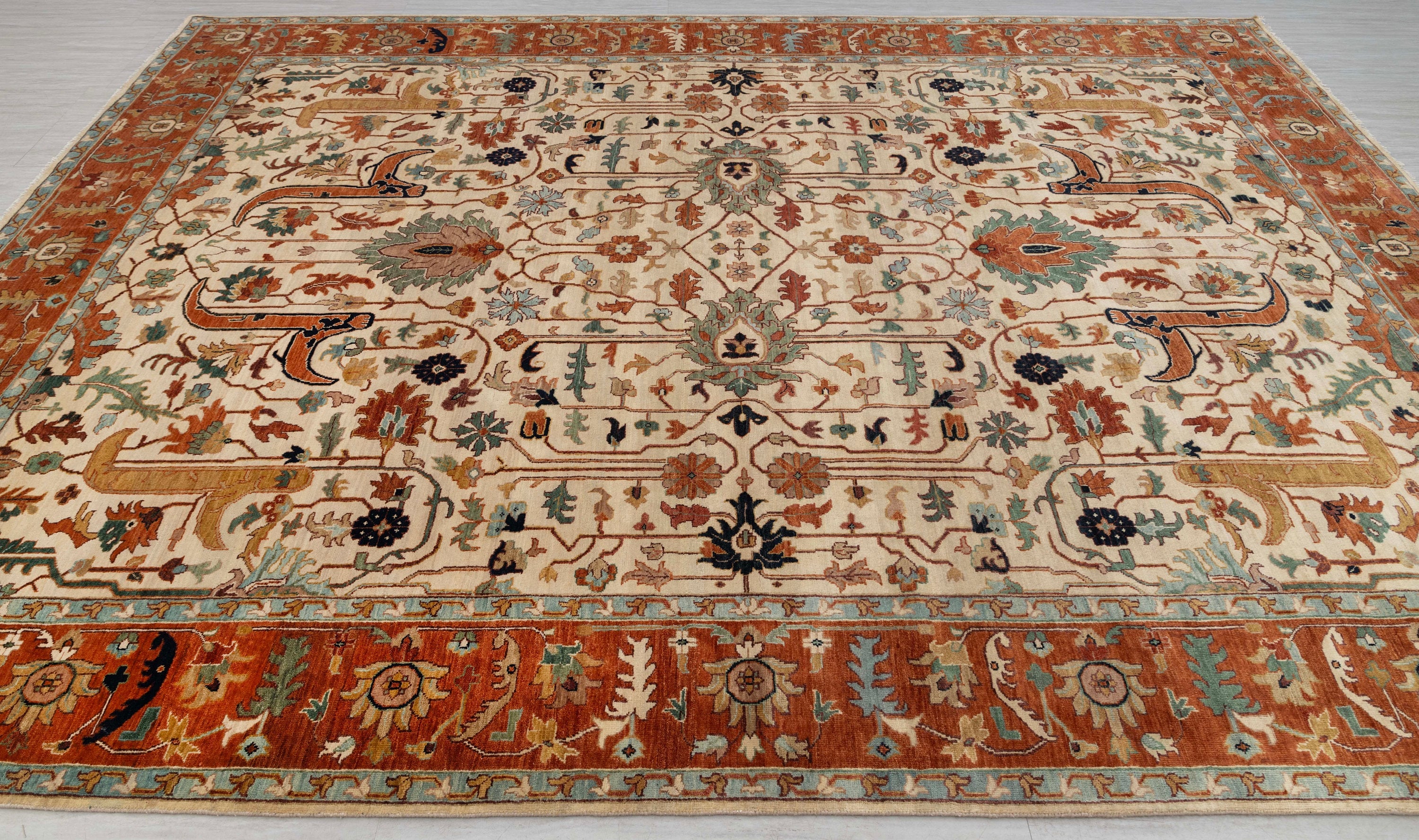 Beige Cream Rust Serapi Persian Retro High Quality Hand Knotted 100% Wool Rug,  Rug 9385