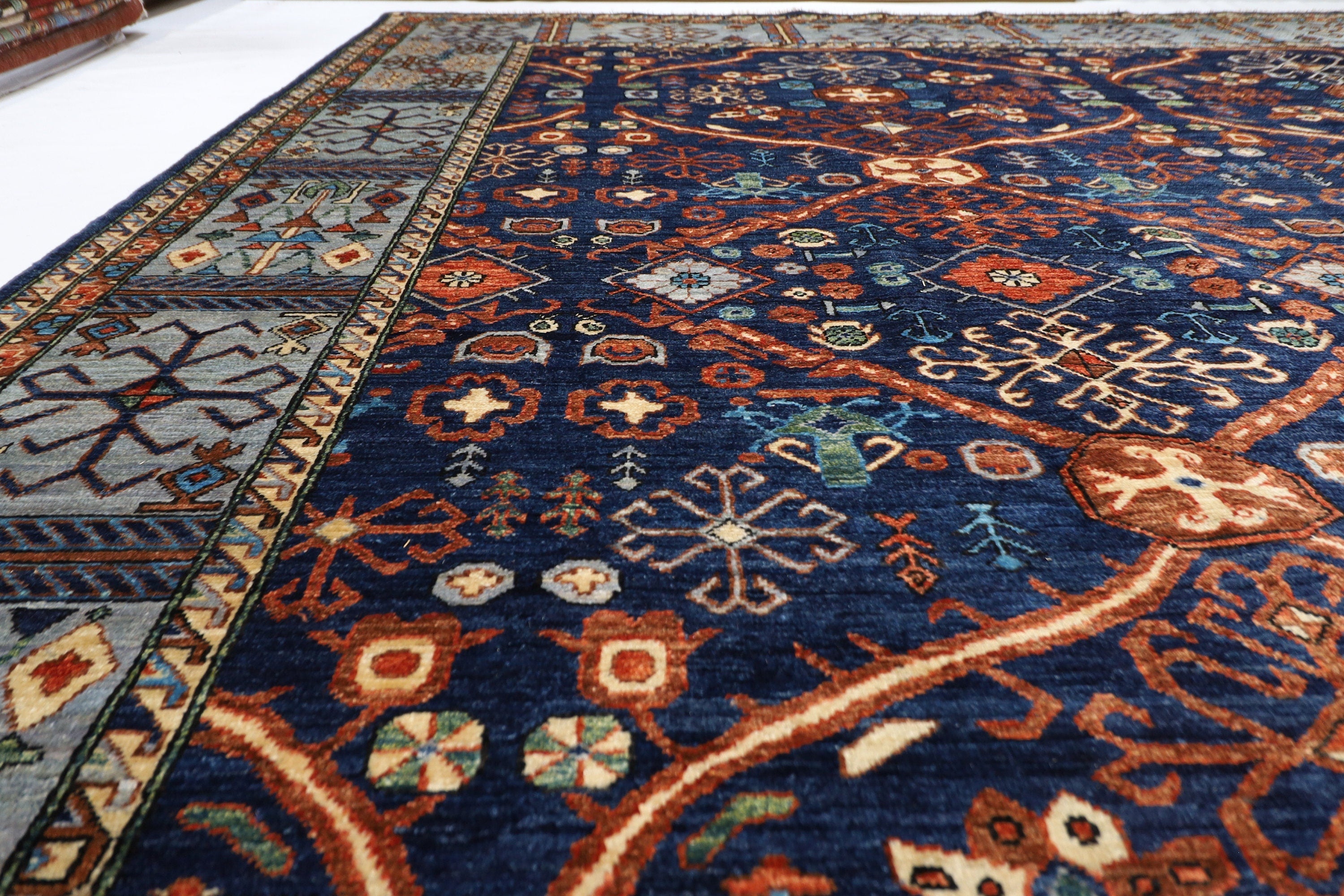 Large Navy Blue Area Rug Wool Natural Colors Hand Knotted Rug  310 x 490cm