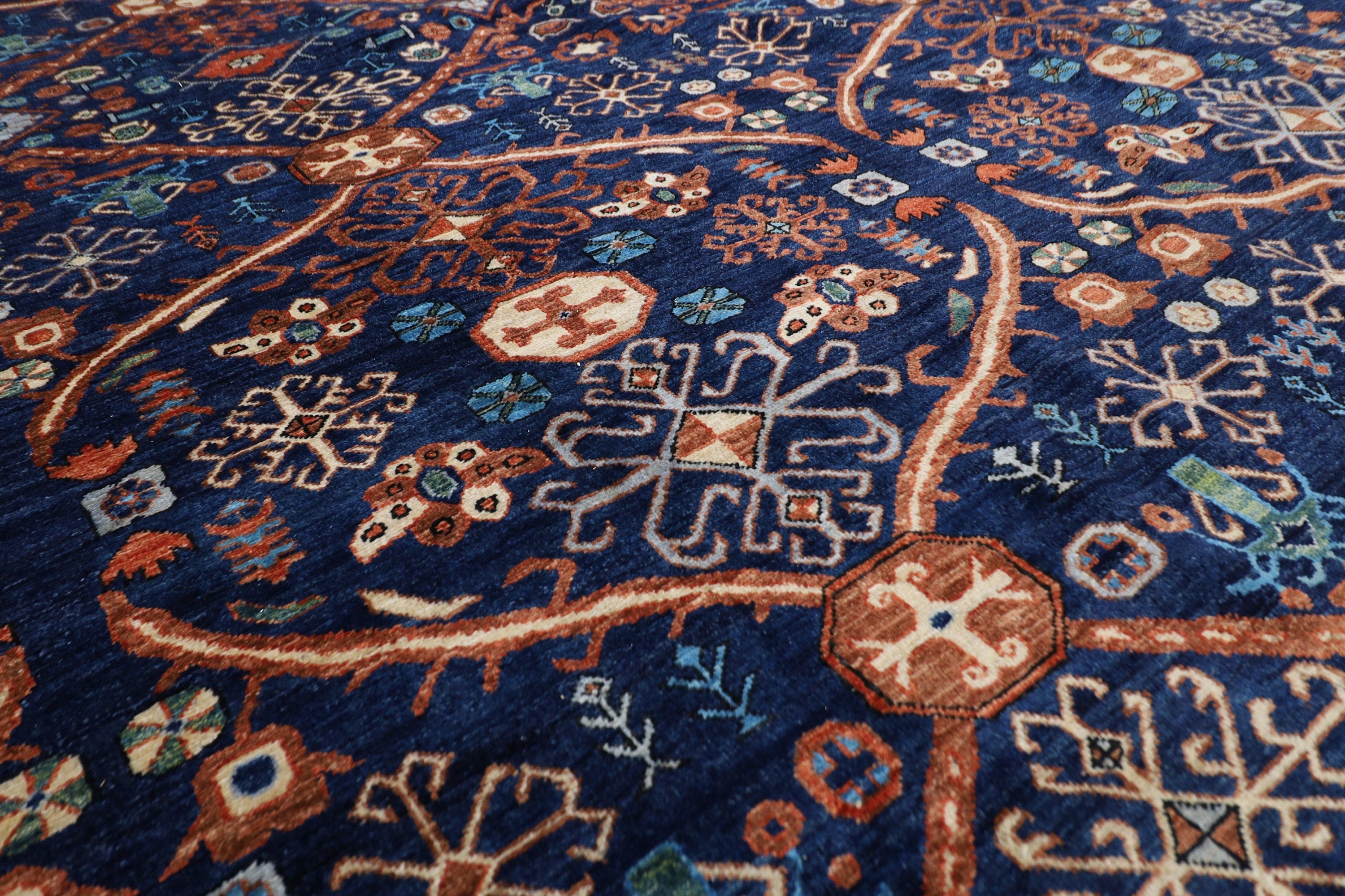 Large Navy Blue Area Rug Wool Natural Colors Hand Knotted Rug  310 x 490cm
