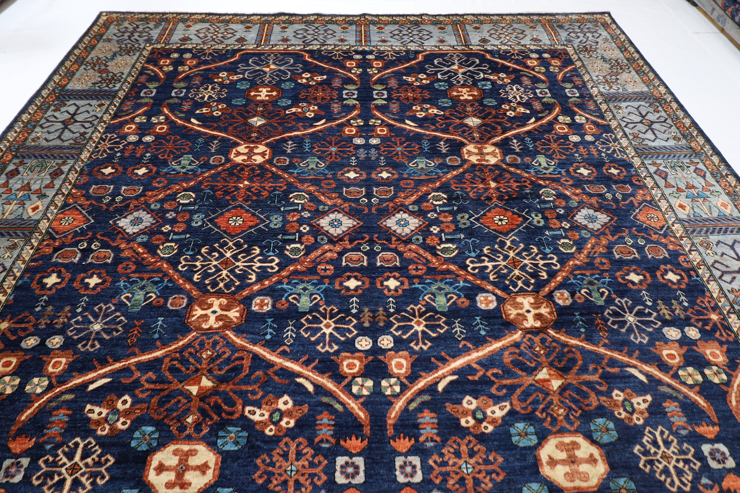 Large Navy Blue Area Rug Wool Natural Colors Hand Knotted Rug  310 x 490cm