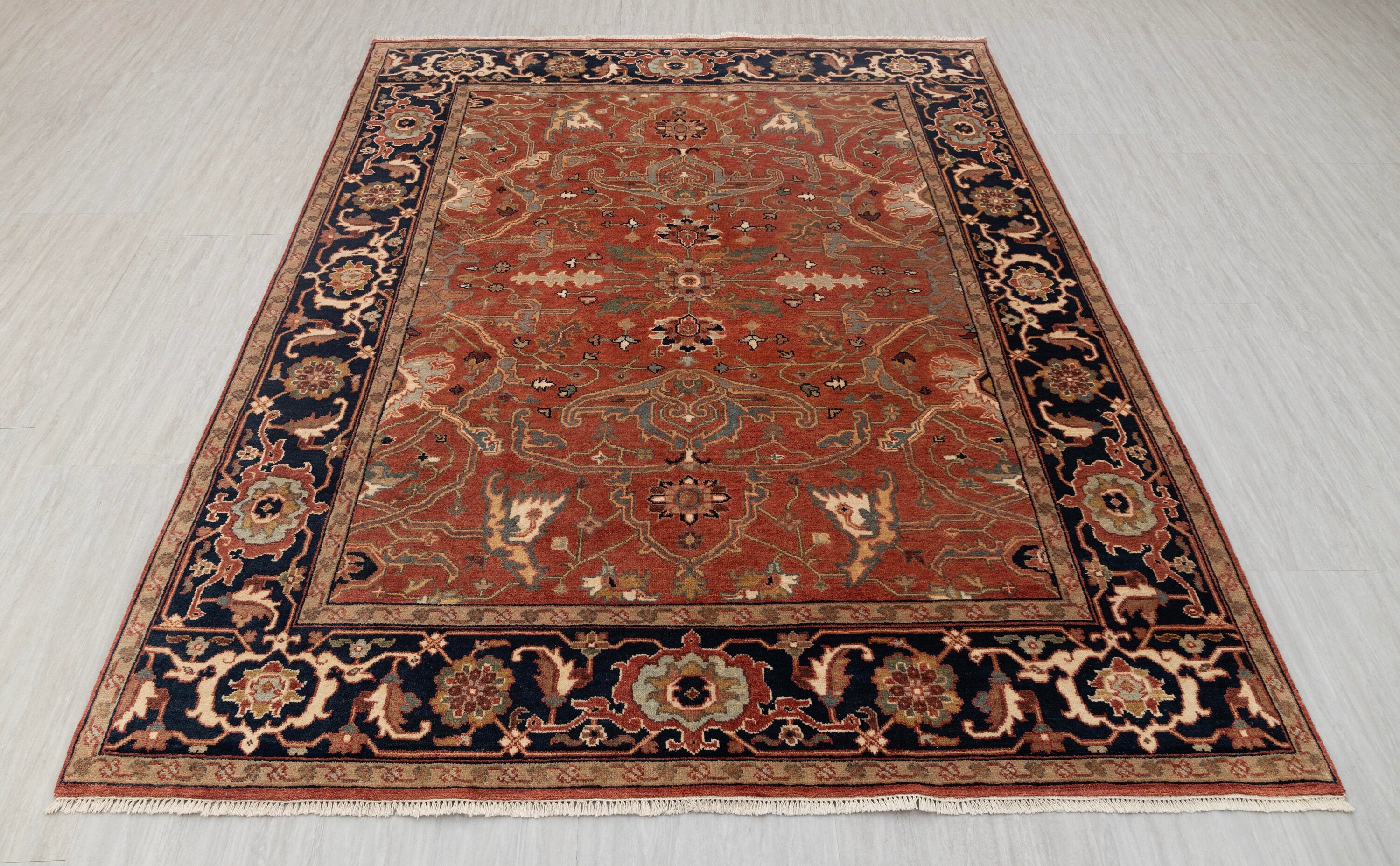 8x10 RustNavy Serapi Retro High Quality Hand Knotted 100% Wool Rug,  Rug P-2735