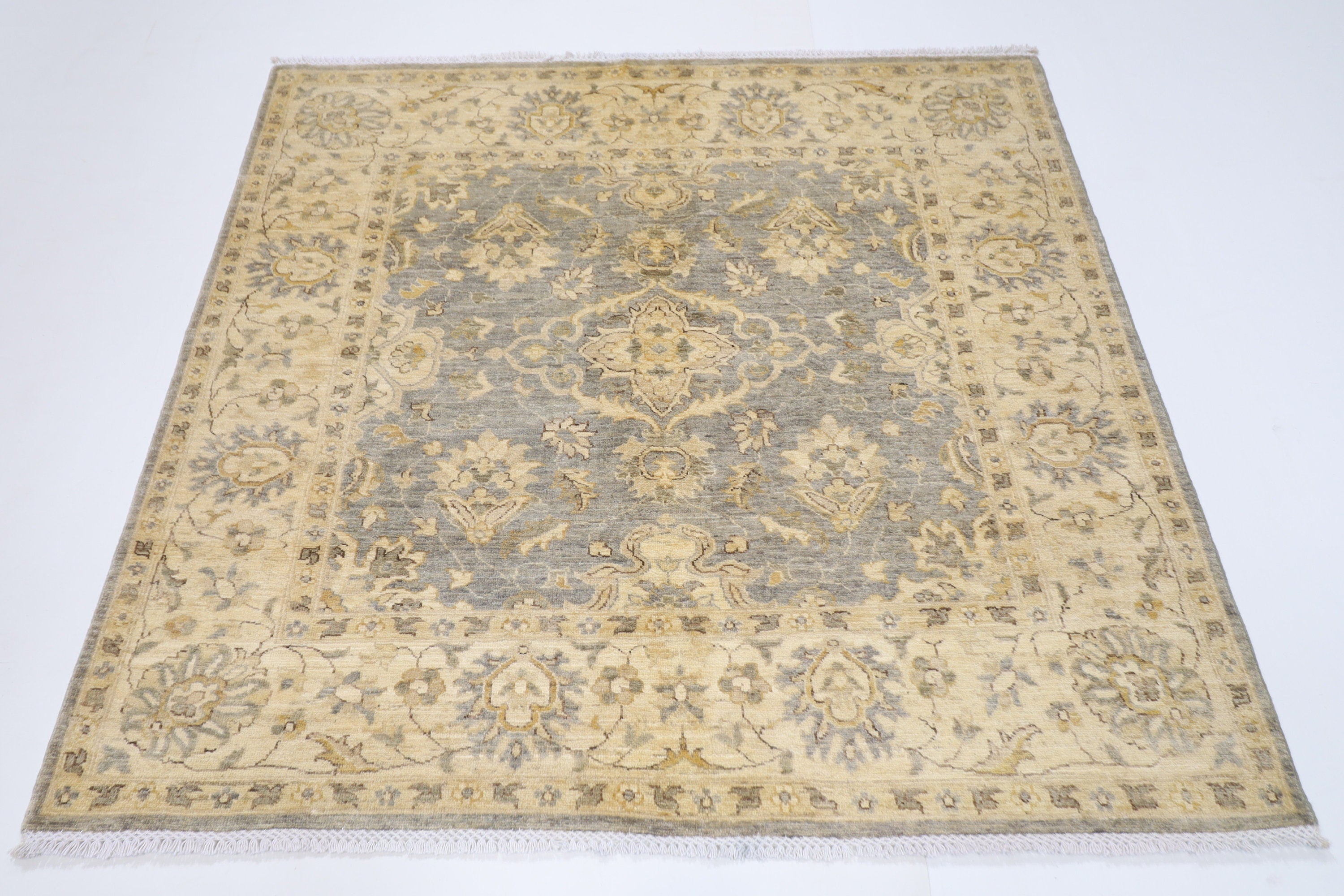 Ziegler - 184 x 182 cm, 6.1 x 6 ft Hand Knotted Afghan Rug for Home Decor