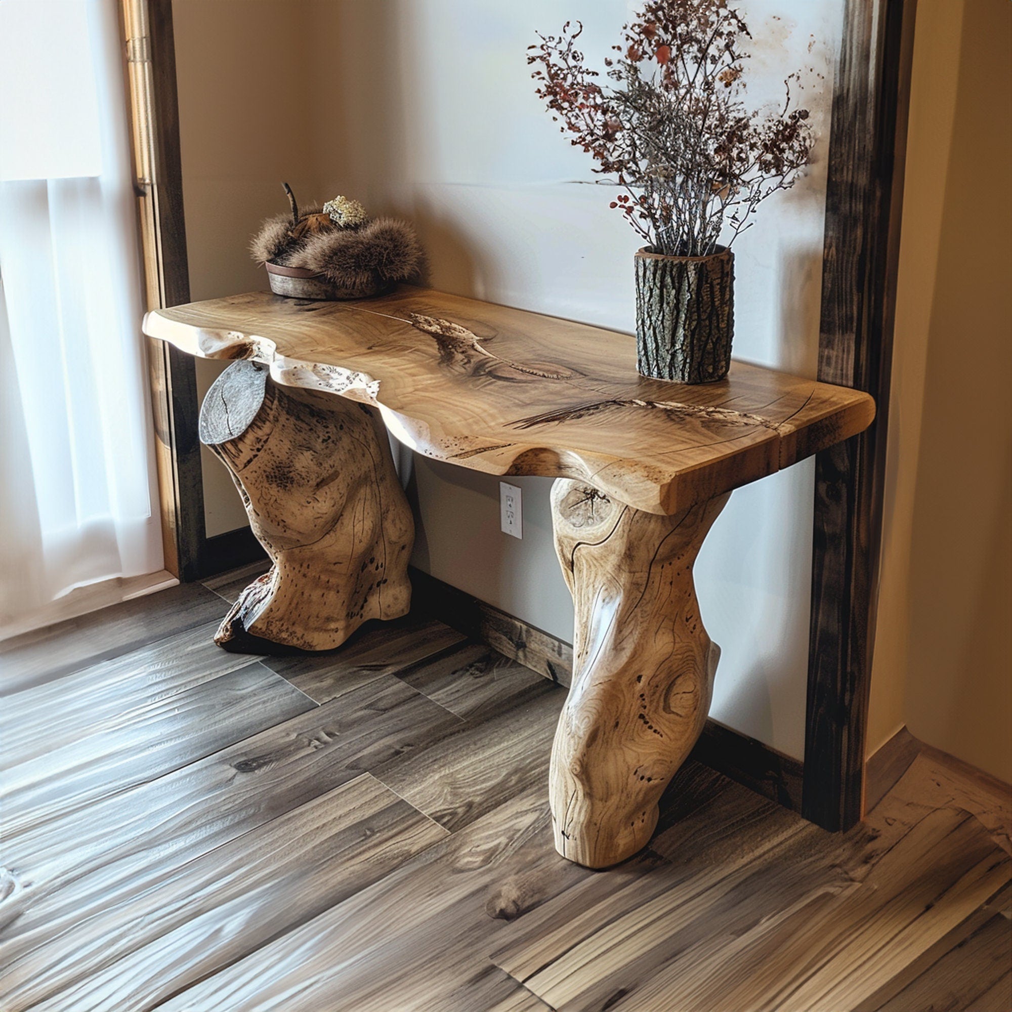 Handmade Rustic Natural Wood Console Table