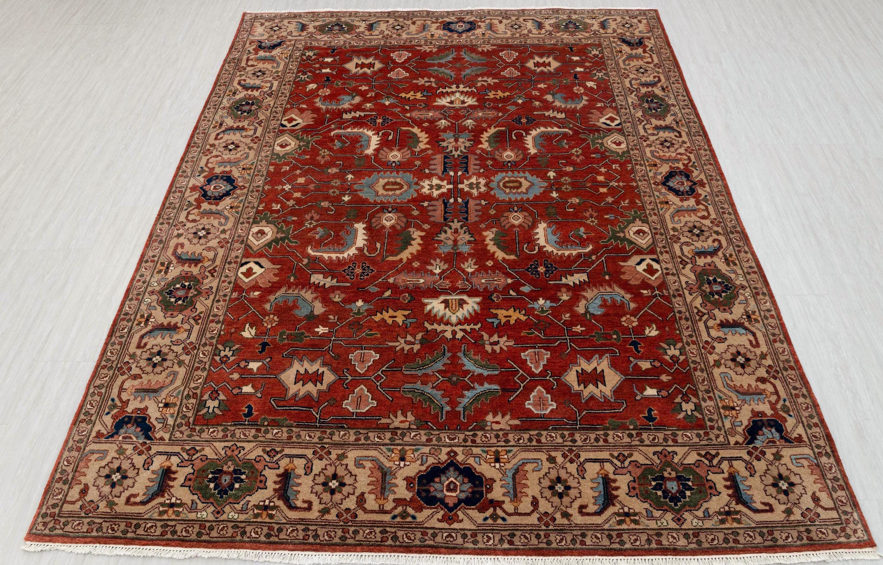 Classic Persian Serapi Mahal Red Beige Hand Knotted 100% Wool Rug, Free Shipping!!