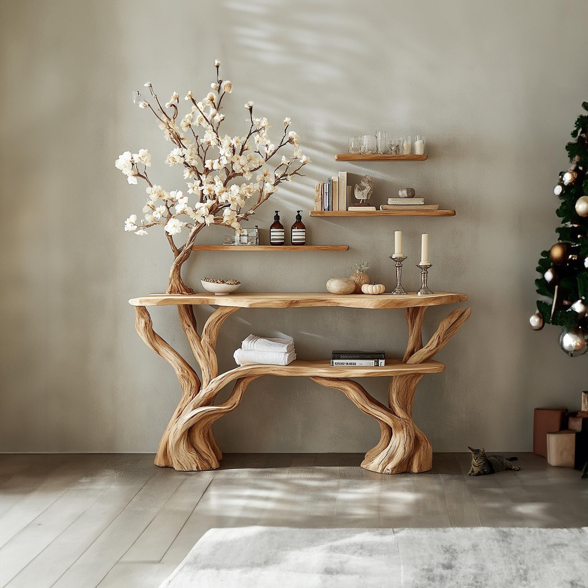 Tree-Inspired Console & Bookshelf Set
