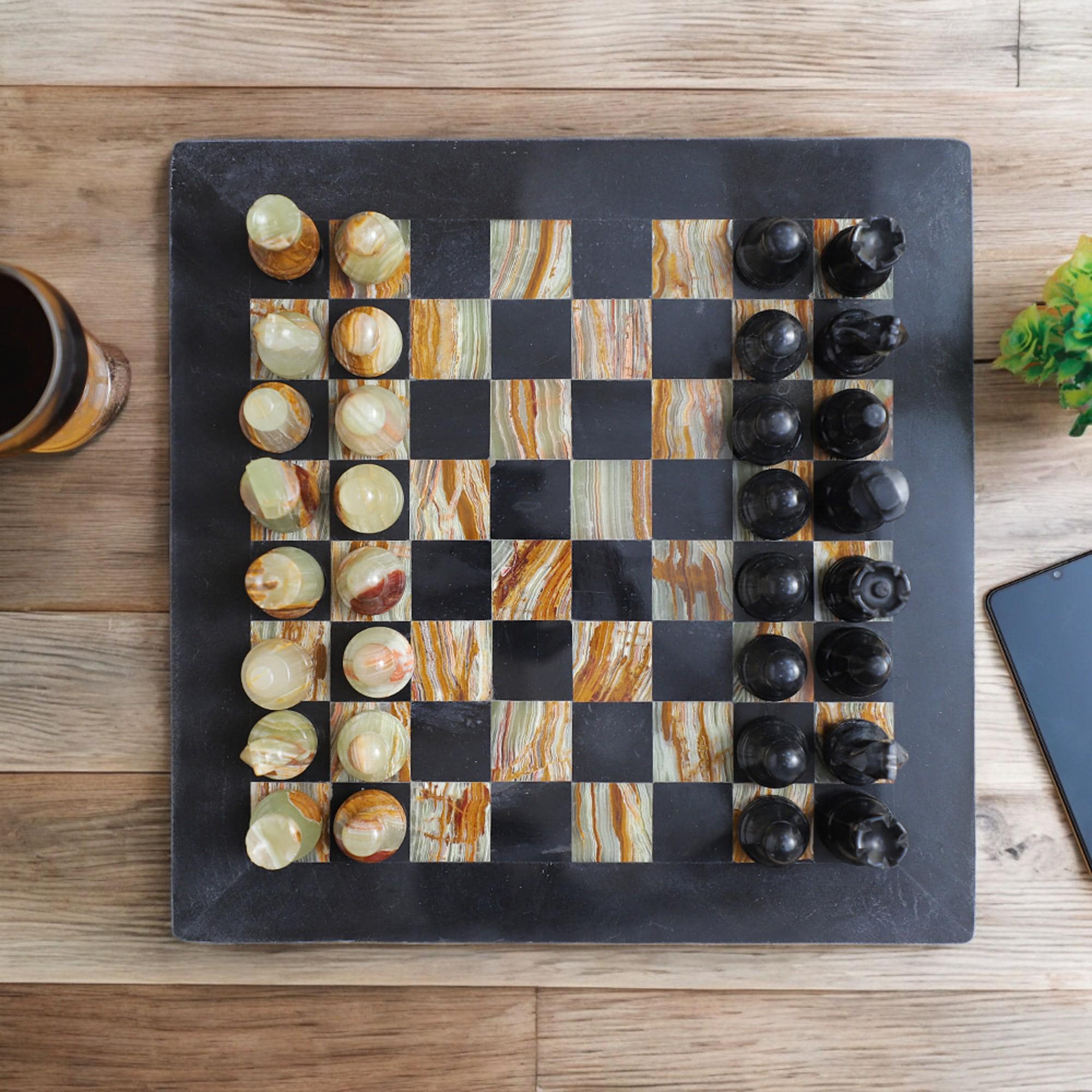 Green Marble chess board | Luxury Marble chess sets | Black & Onyx Green | Christmas gifts |Gift for her