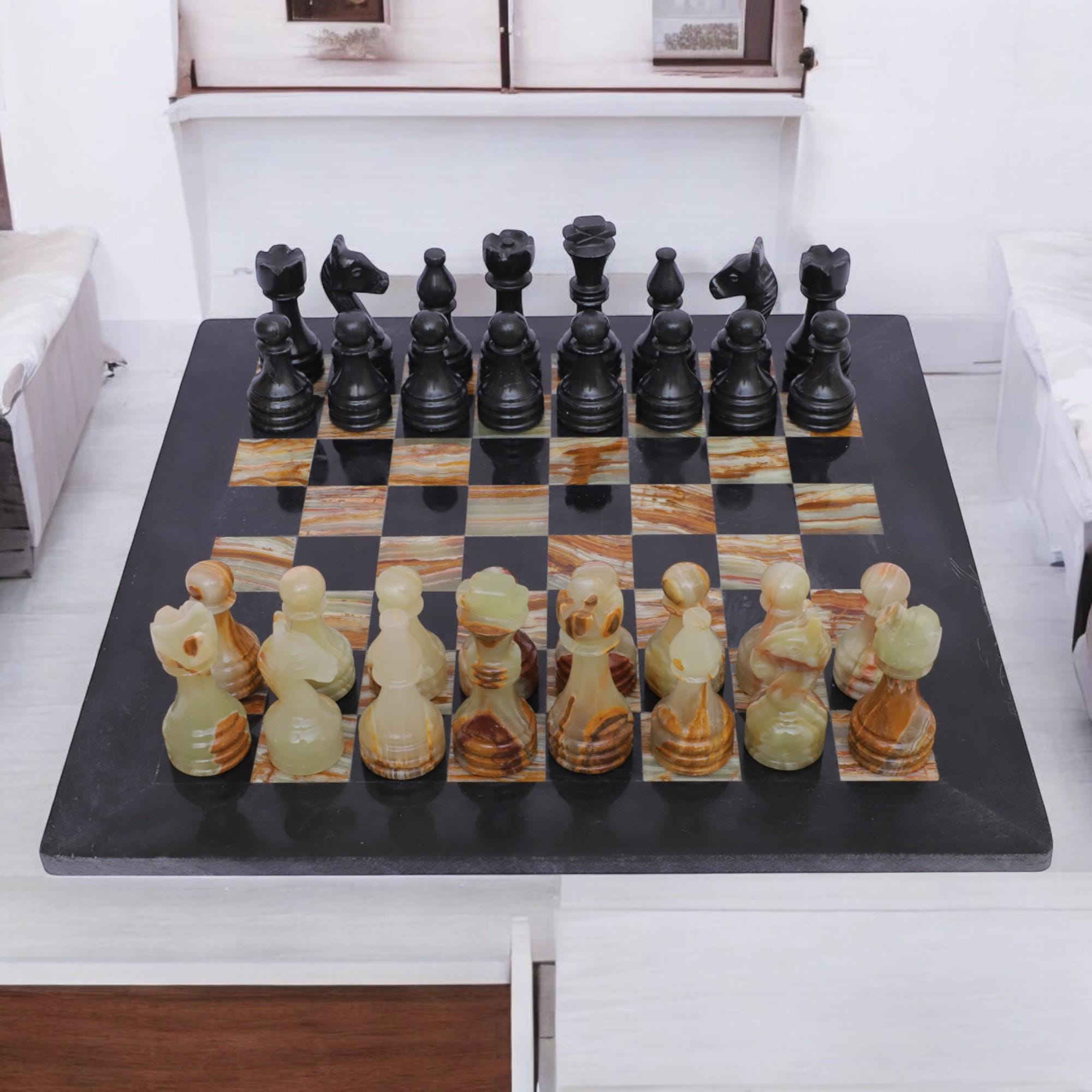 Green Marble chess board | Luxury Marble chess sets | Black & Onyx Green | Christmas gifts |Gift for her
