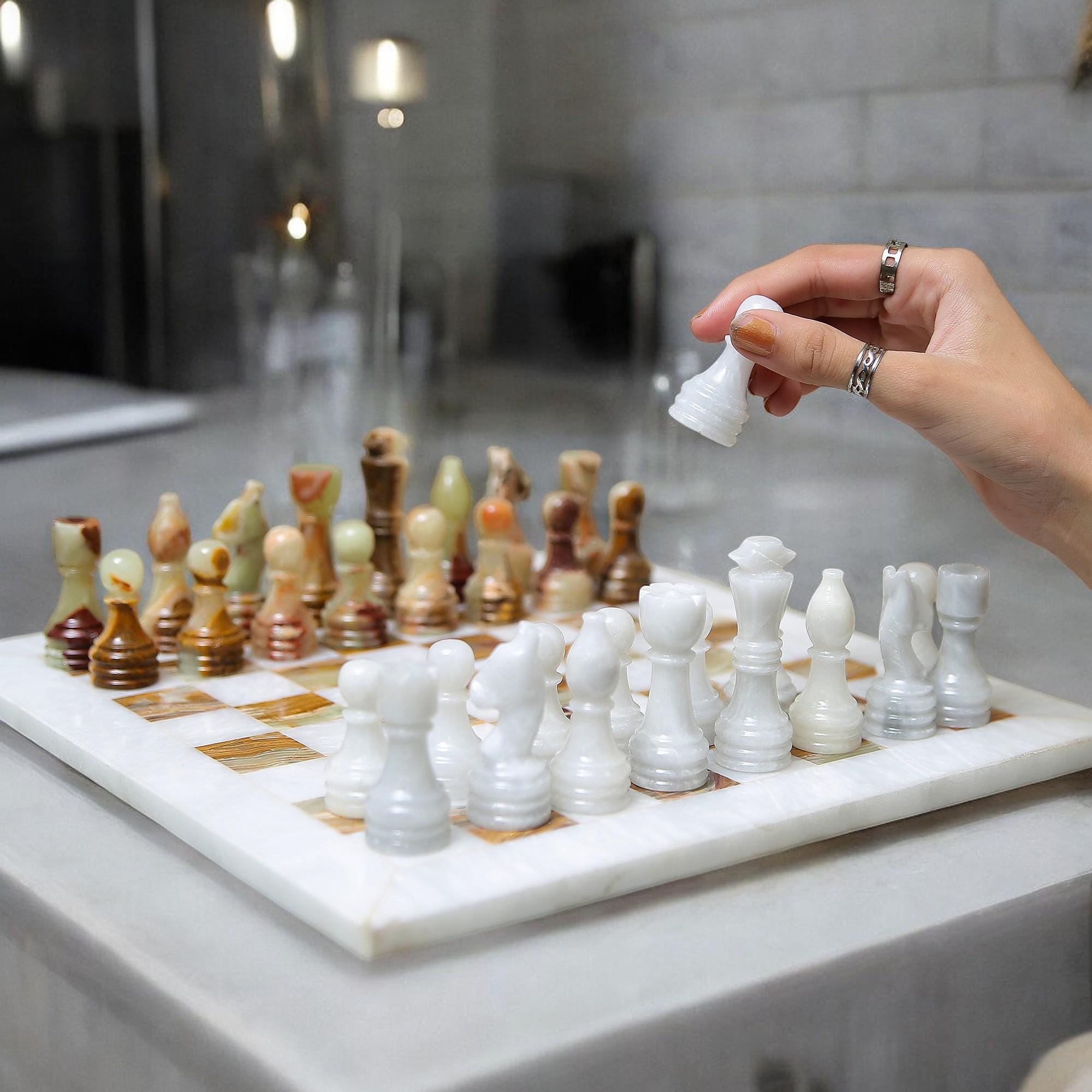 Green Marble chess sets | Luxury chess board | Christmas gifts for him | White & Green | Luxury gifts for her | Perfect board game | Home decor