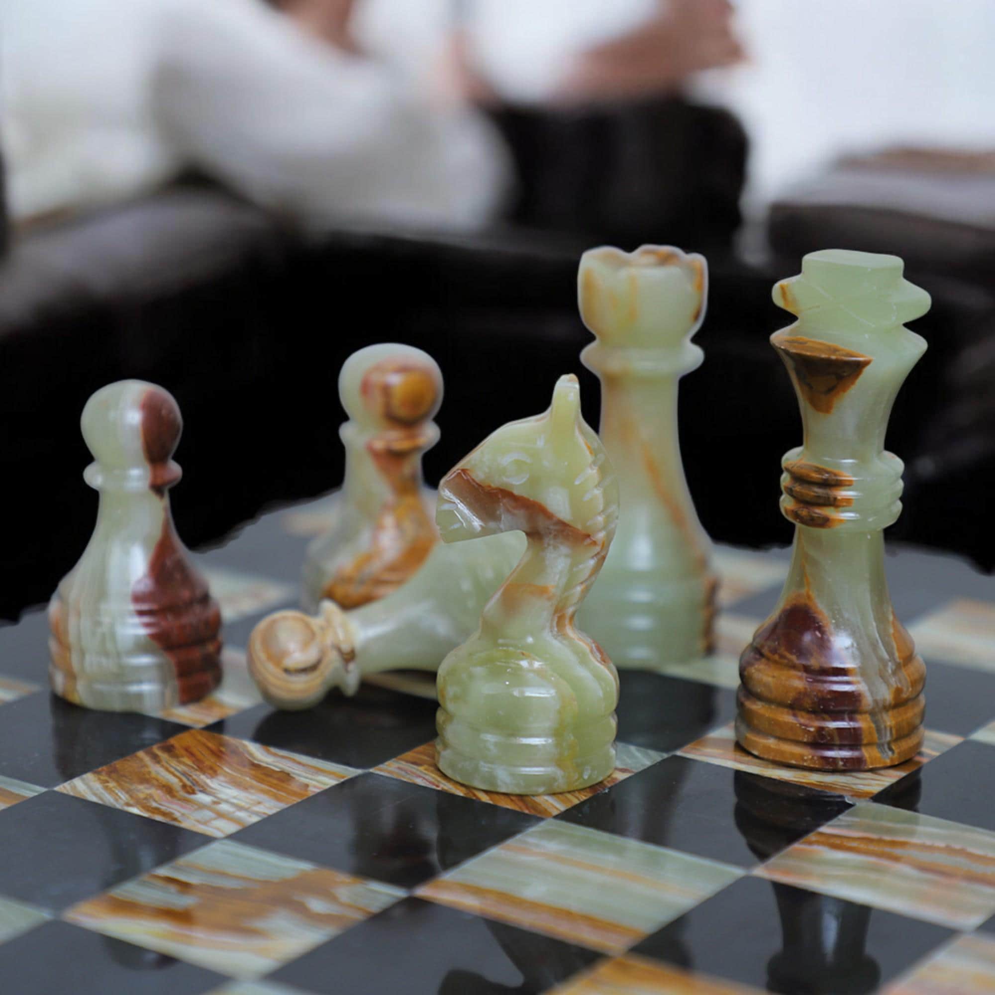 Green Marble chess board | Luxury Marble chess sets | Black & Onyx Green | Christmas gifts |Gift for her