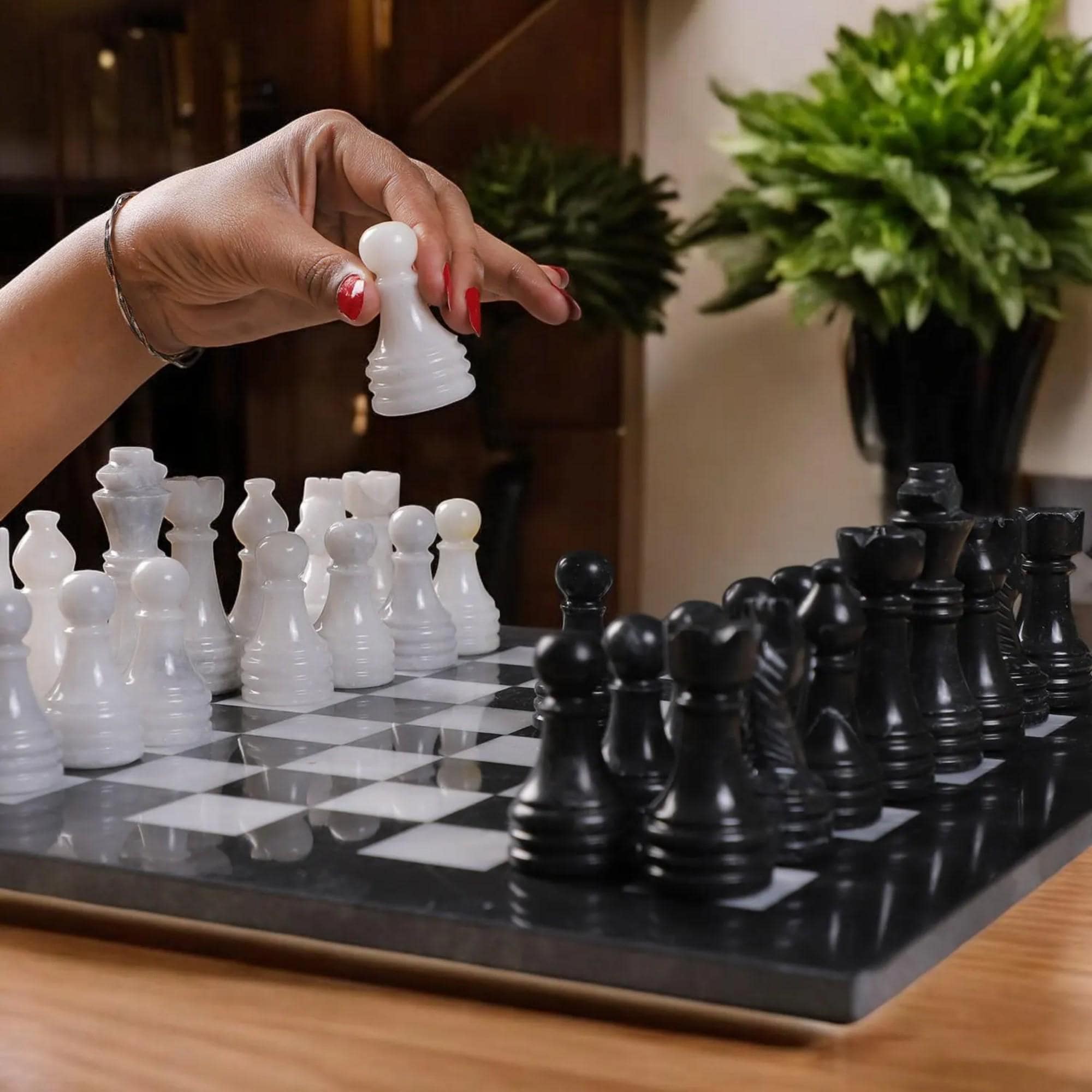Black Marble chess board game | Marble chess sets | Black & White | Gifts for her | Christmas gifts
