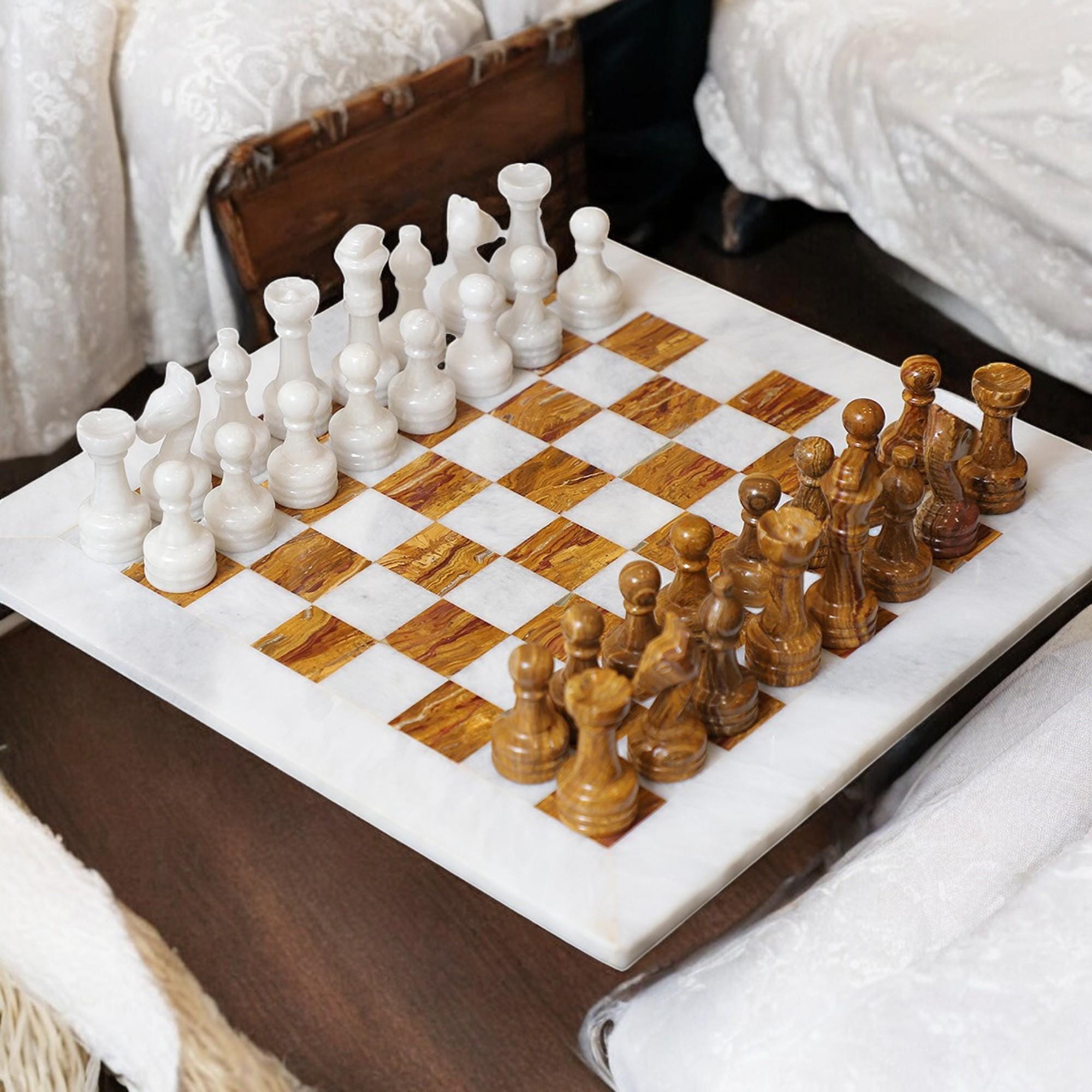 Brown Marble chess board | Marble chess sets | White & Brown | gift for him | Christmas gifts