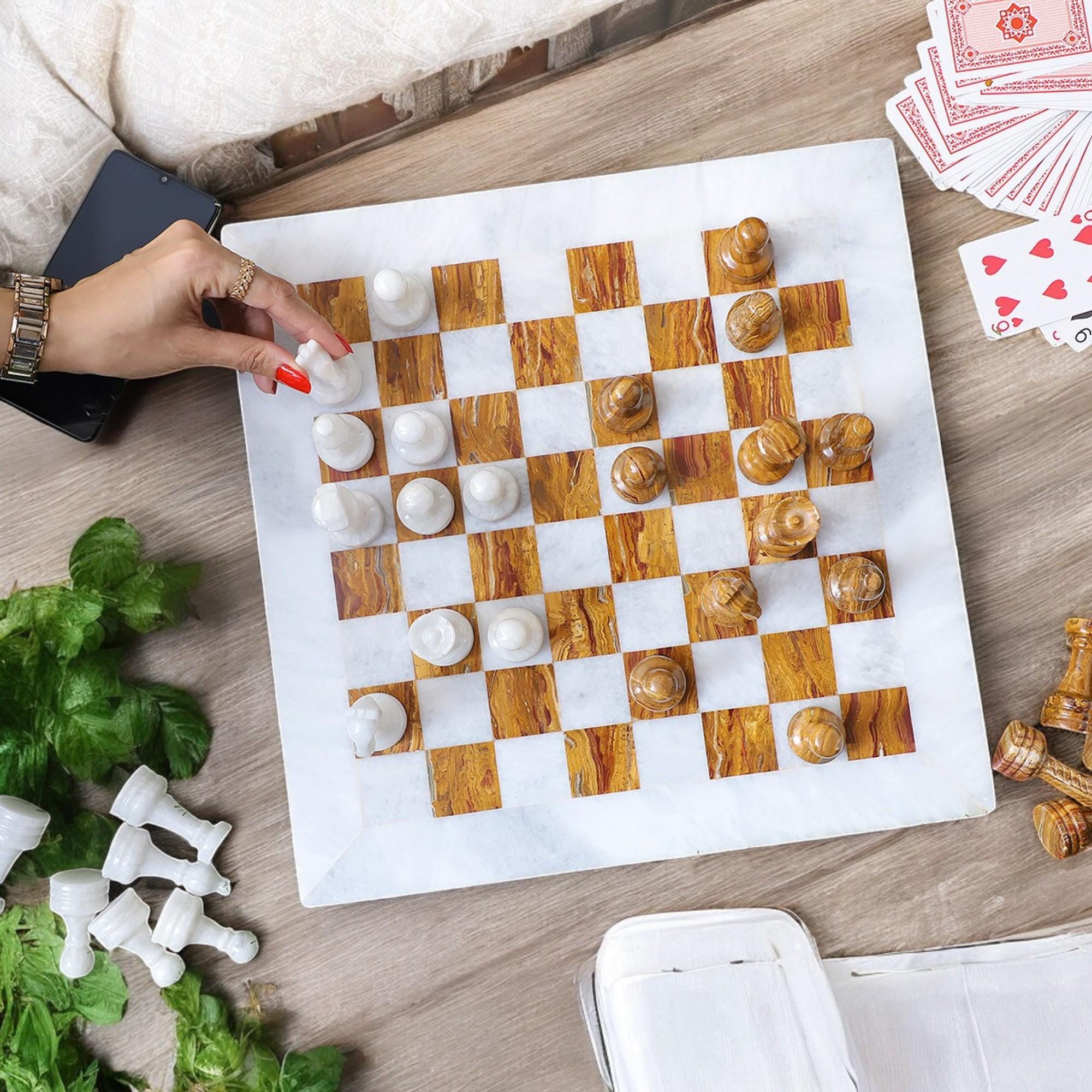 Brown Marble chess board | Marble chess sets | White & Brown | gift for him | Christmas gifts