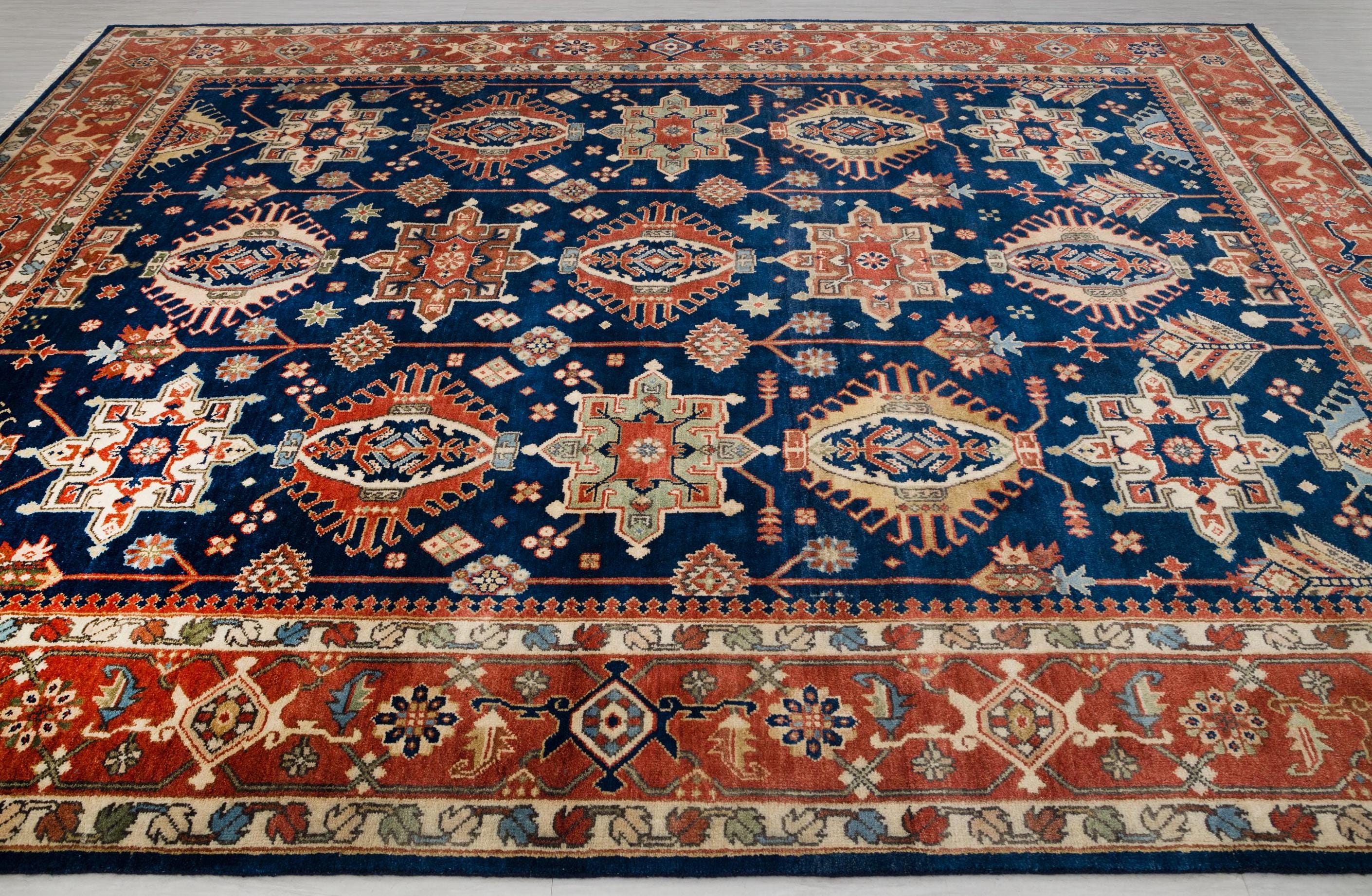 9x12 Blue Rust Antique Reproduction Persian Karaje High Quality Rug Hand Knotted, MT-9