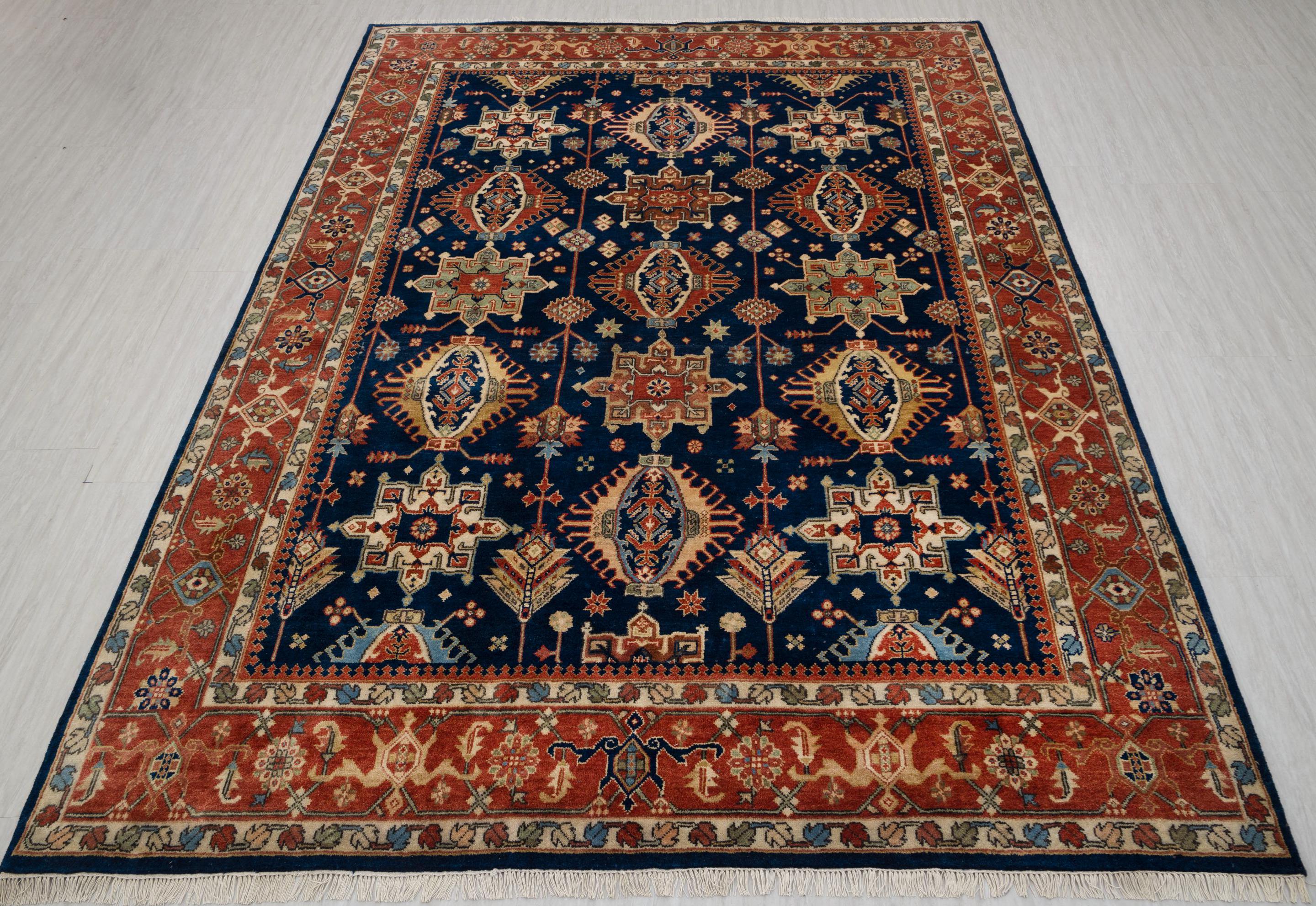 9x12 Blue Rust Antique Reproduction Persian Karaje High Quality Rug Hand Knotted, MT-9