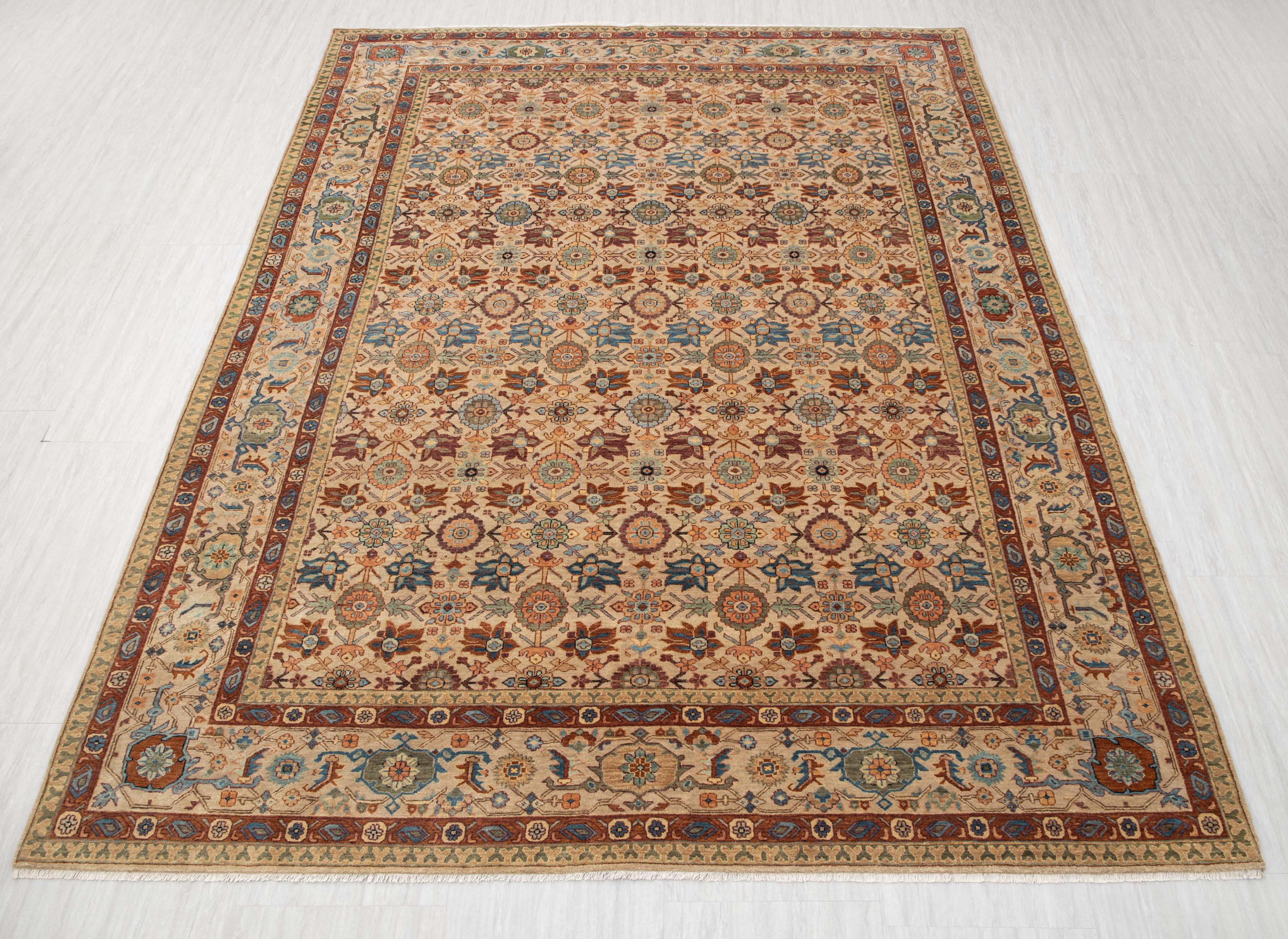 Beige Wool Classic Mina Ghani Persian Reproduction High Quality Hand Knotted 100% Wool Rug,G-10263