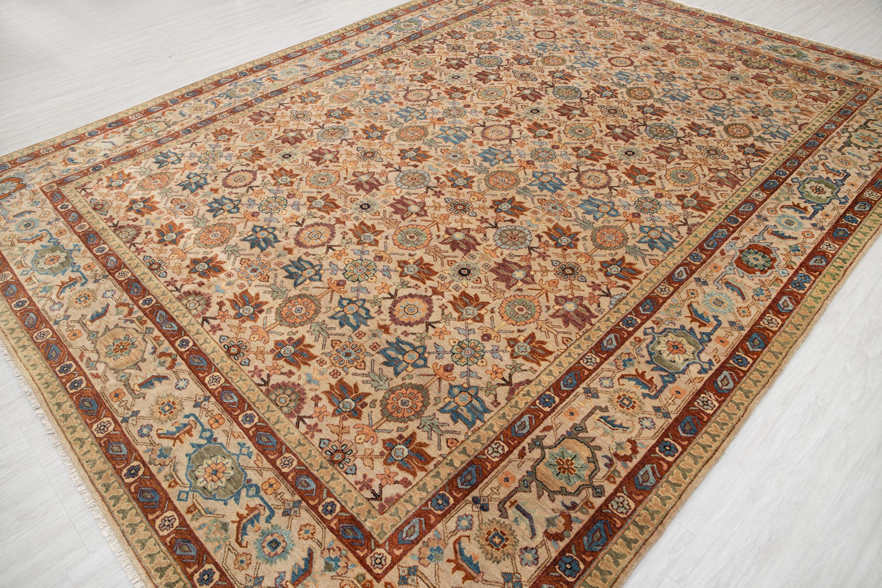 Beige Wool Classic Mina Ghani Persian Reproduction High Quality Hand Knotted 100% Wool Rug,G-10263