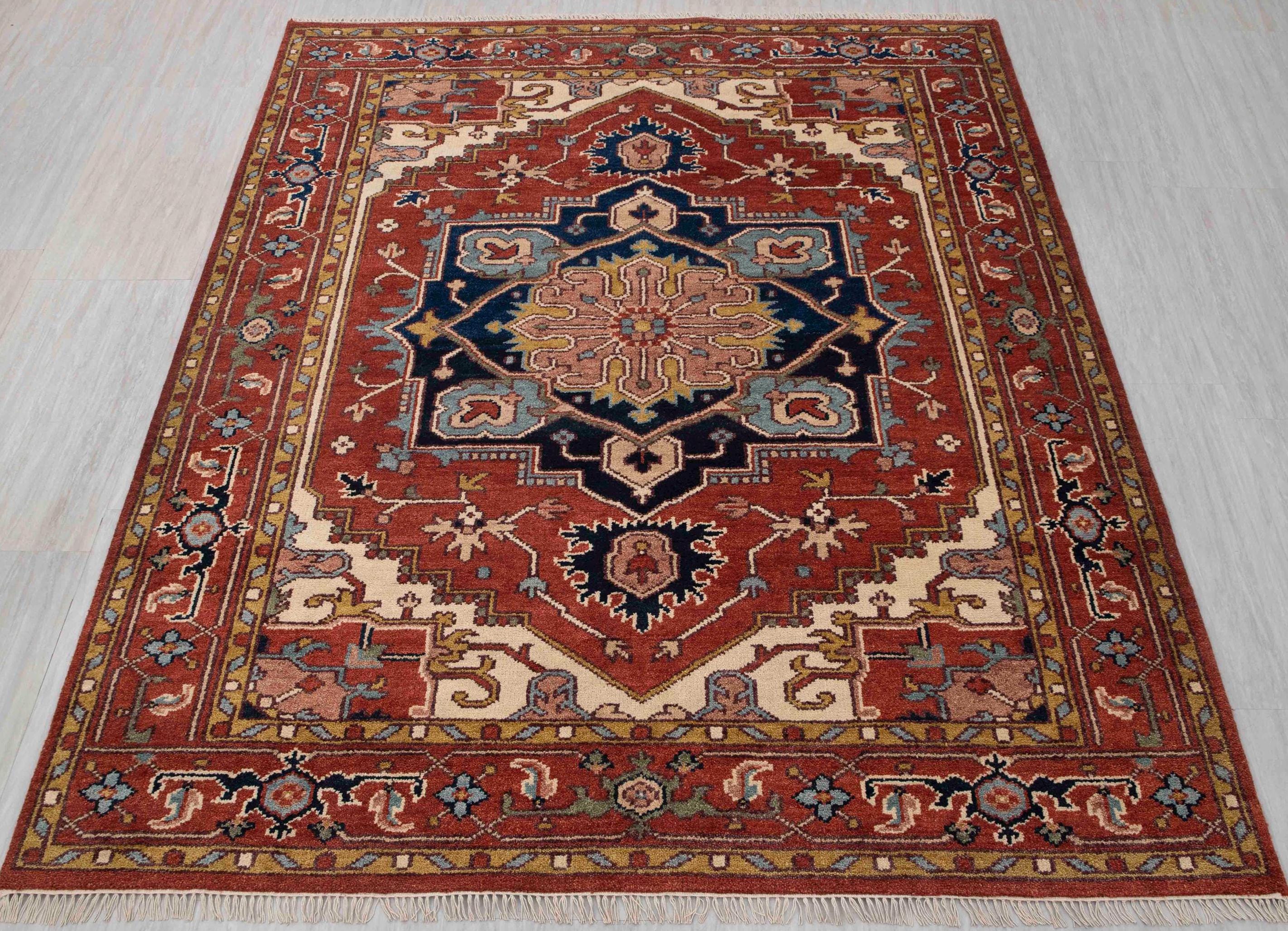 Red Rust Heriz Serapi Classic Retro Quality Plush Hand Knotted 100% Wool Rug,  Rug- MT-2