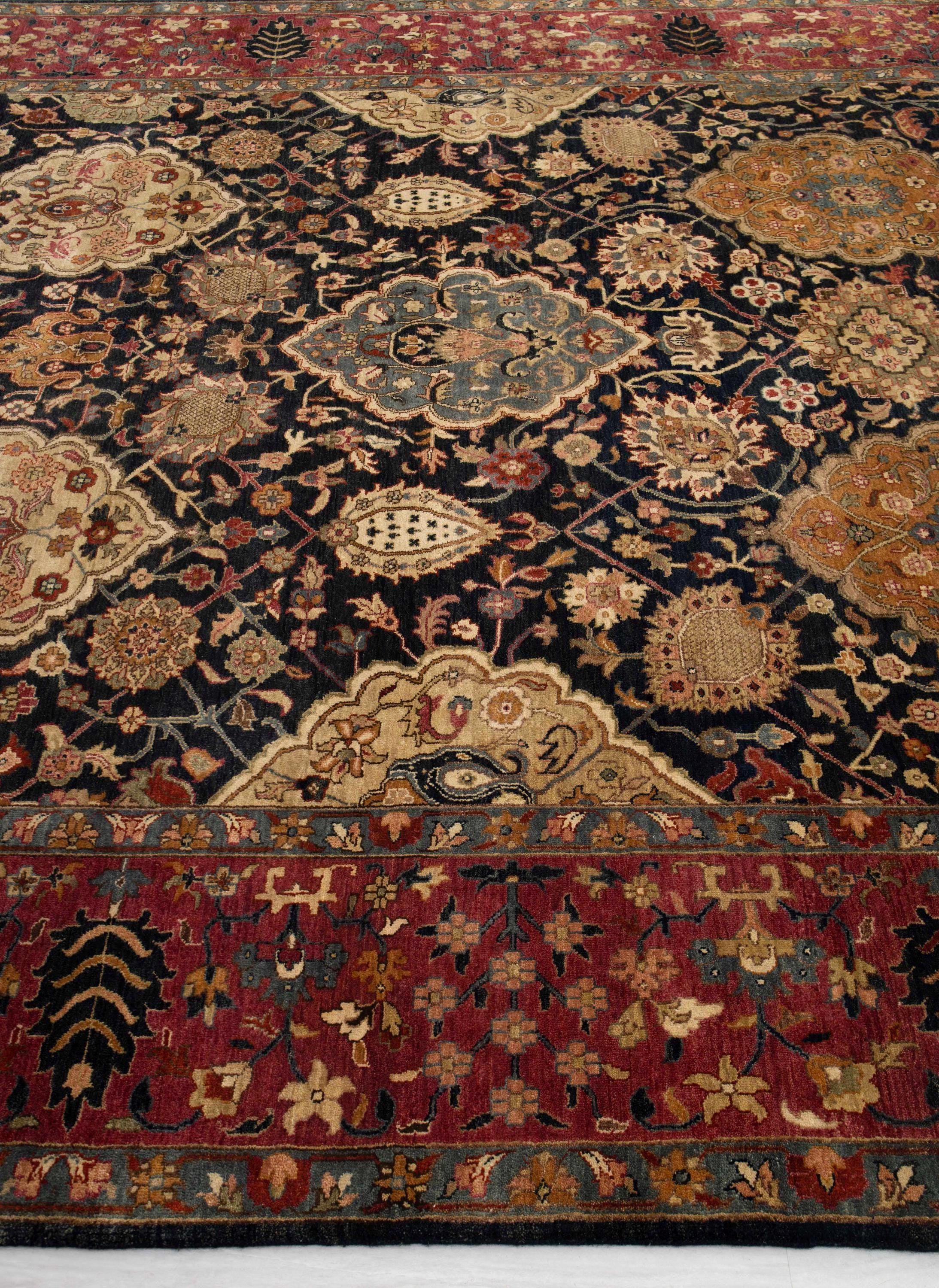 Navy Burgundy Super Fine Weave Tabriz High Density Premium Quality Hand Knotted Soft Wool Rug I G-11031