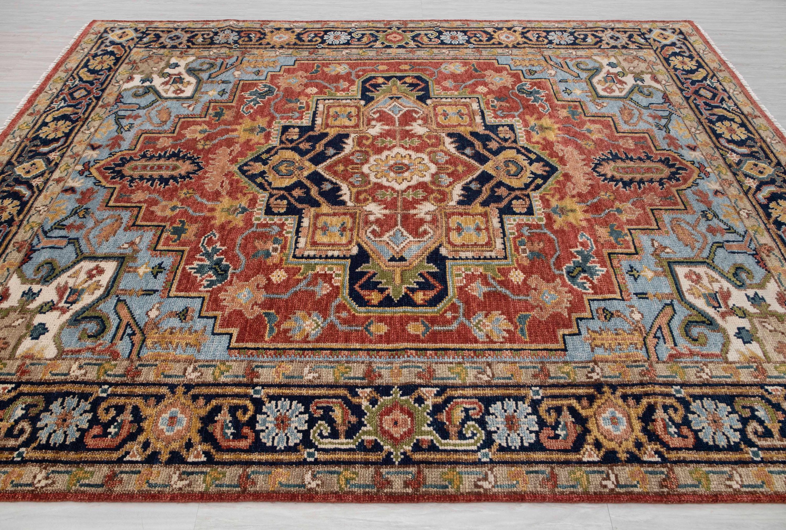 Rust Navy Serapi Classic Persian Retro high Quality Rug Hand Knotted 100% Wool Rug,  Rug- SRP-3