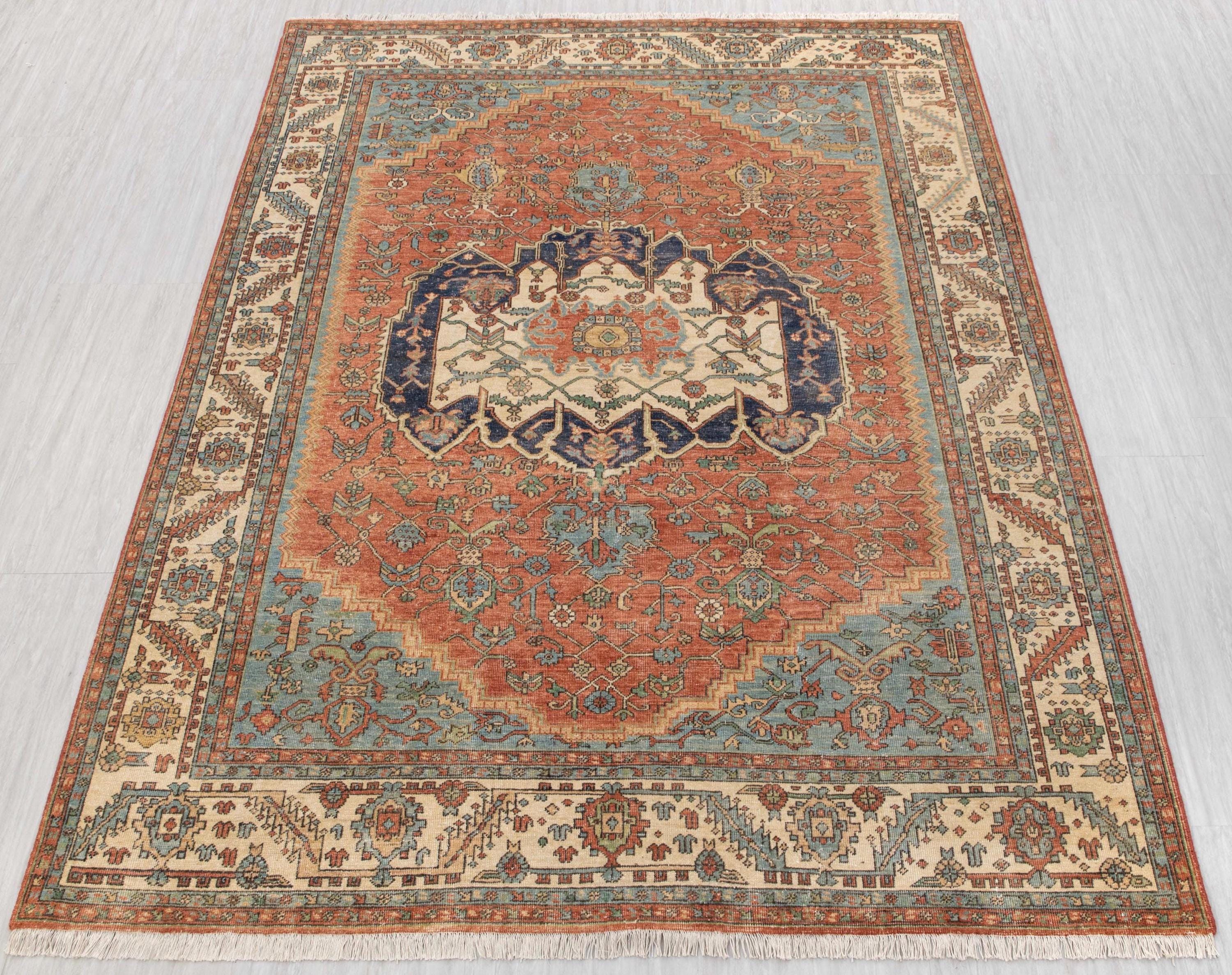 8x10 Rust Serapi Classic Vintage Finish Persian Retro High Quality Fine Weave Rug Hand Knotted 100% Wool  Rug- G-12221
