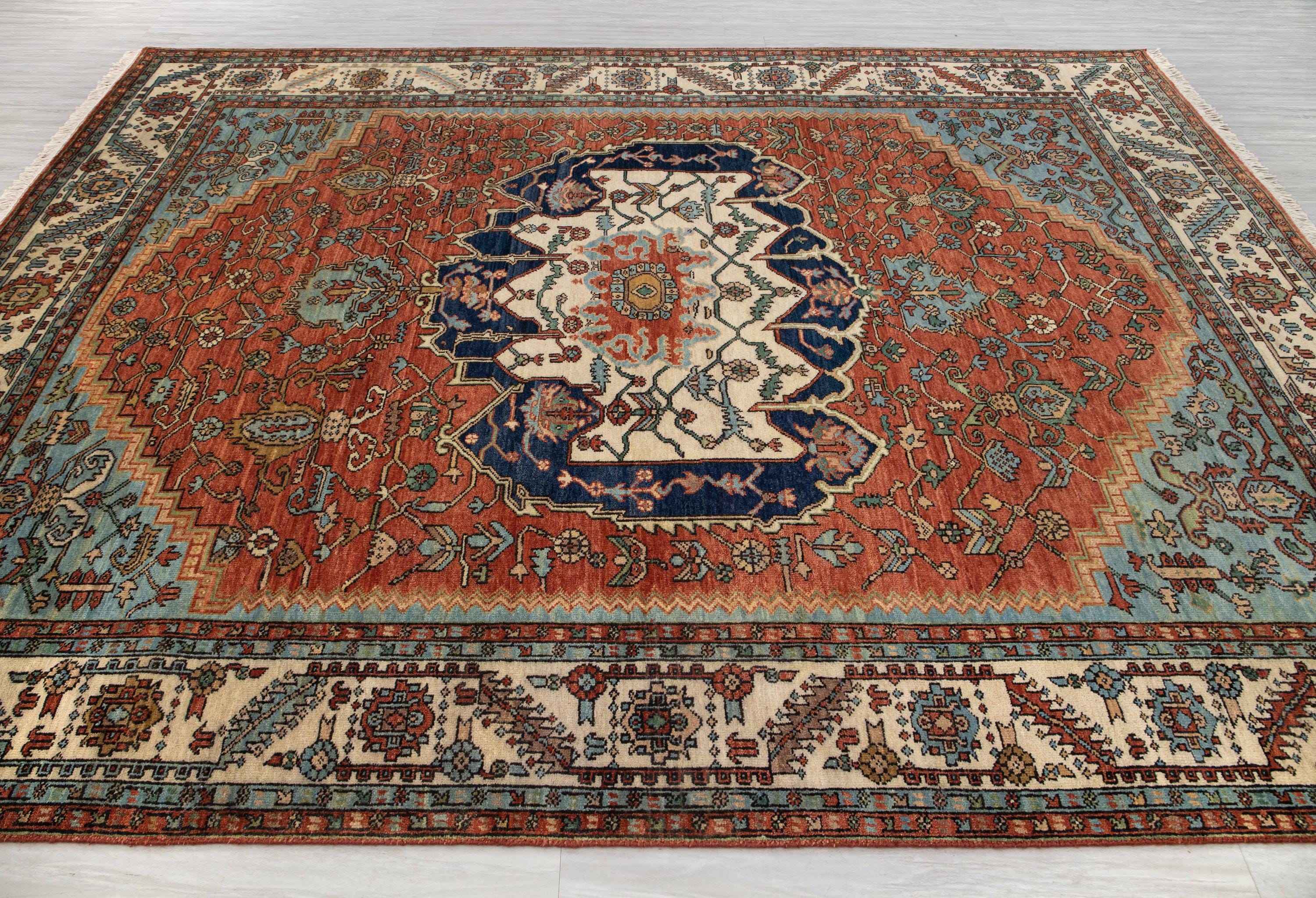 8x10 Rust Serapi Classic Persian Retro High Quality Fine Weave Rug Hand Knotted 100% Wool  Rug- G-12217